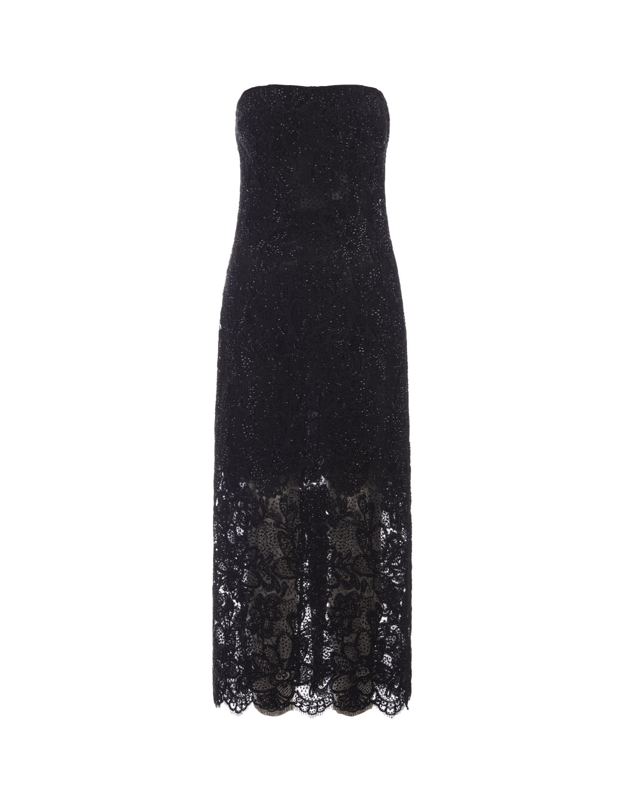 Shop Ermanno Scervino Midi Dress In Black Lace With Crystals