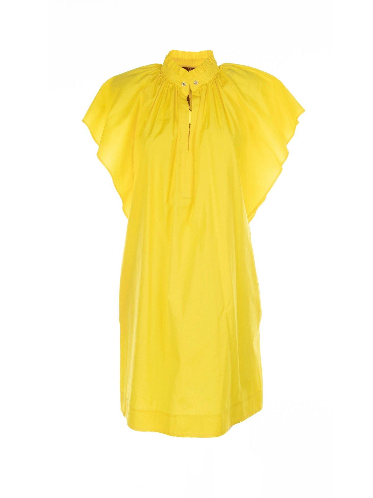 Shop Max Mara Ruffled Short-sleeved Dress In Yellow