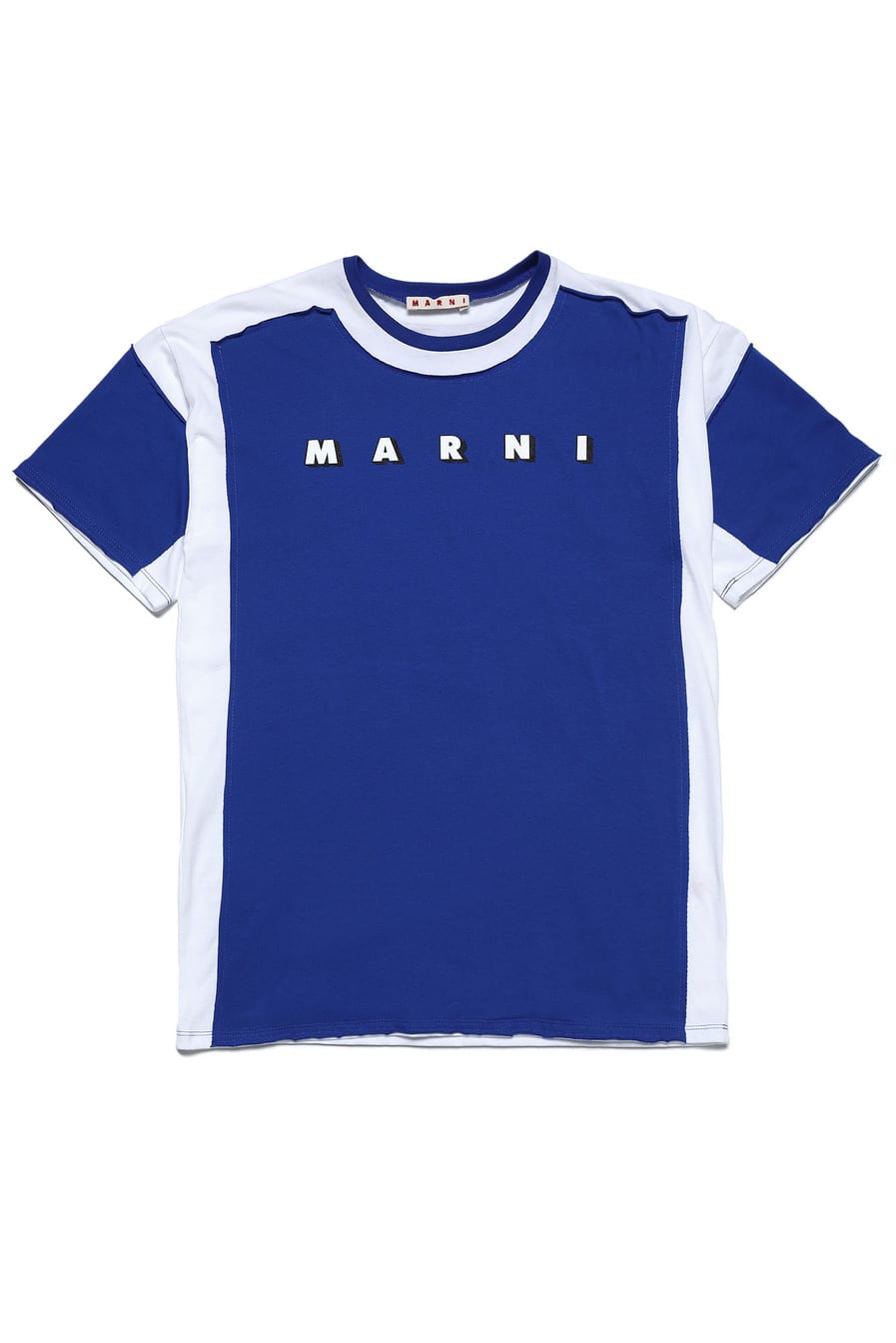 Marni Girls White And Blue Cotton T-shirt With Logo