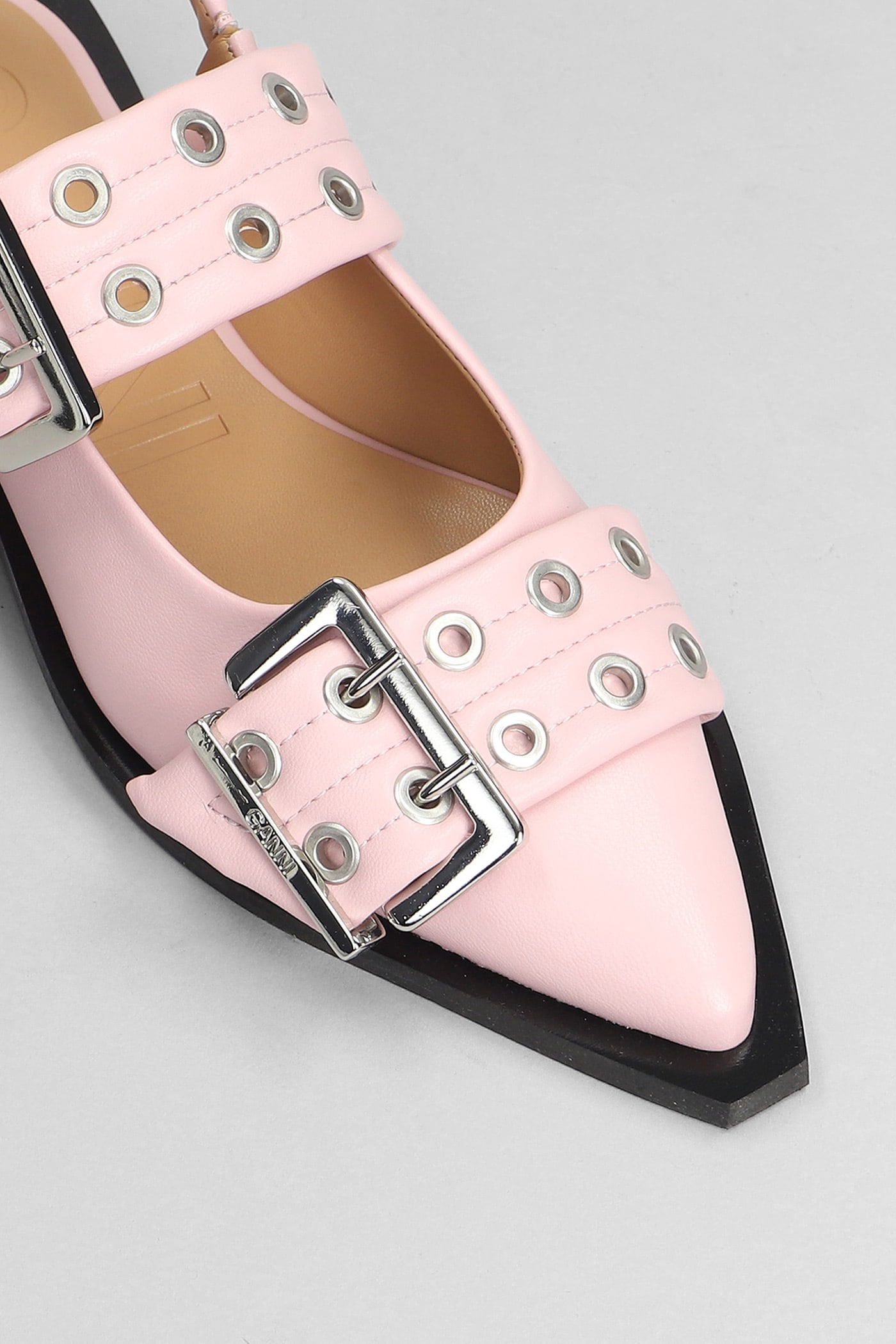 Shop Ganni Ballet Flats In Rose-pink Leather