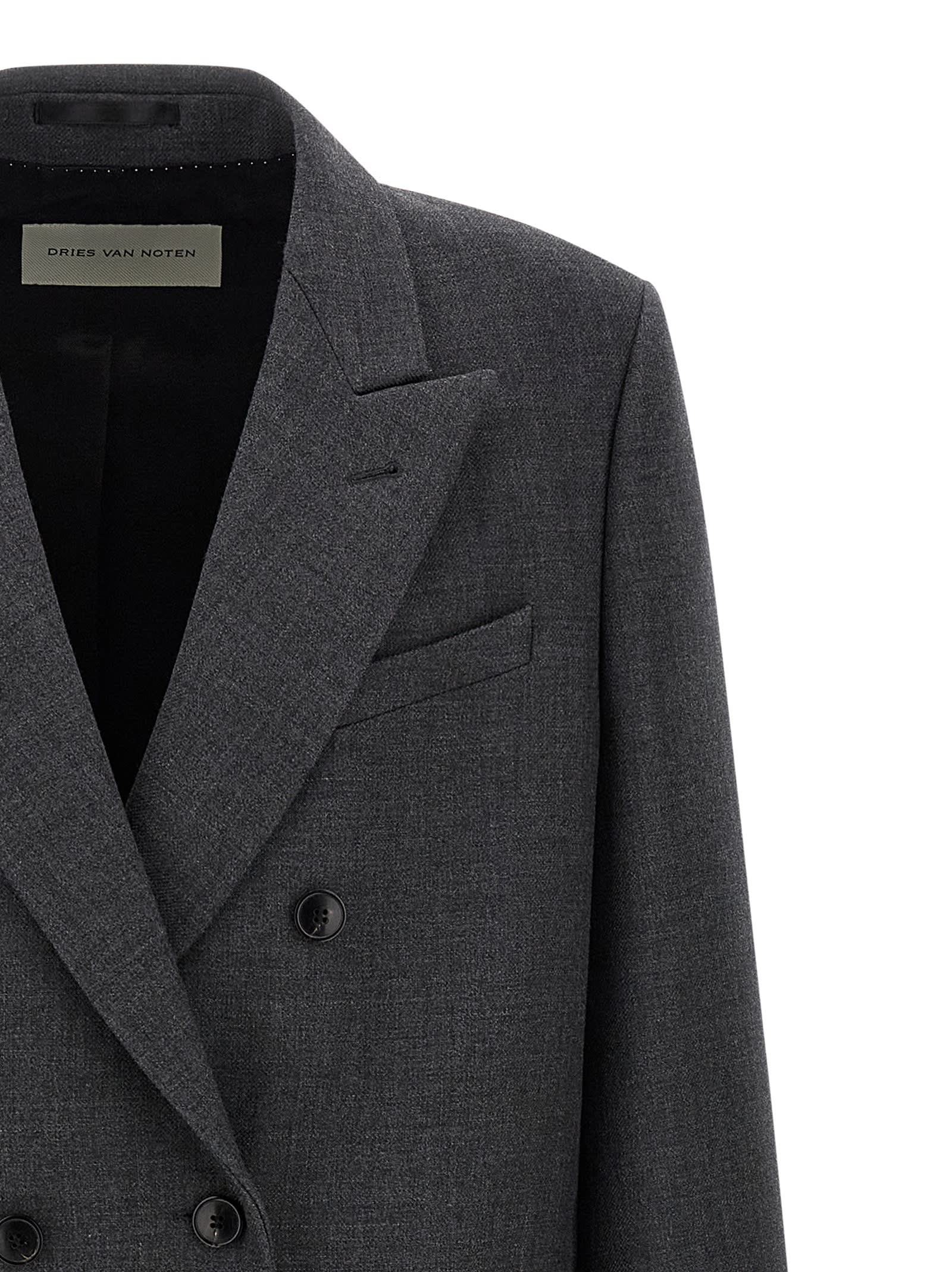 Dries Van Noten Double-breasted Coat Featuring Flap Pockets In Gray