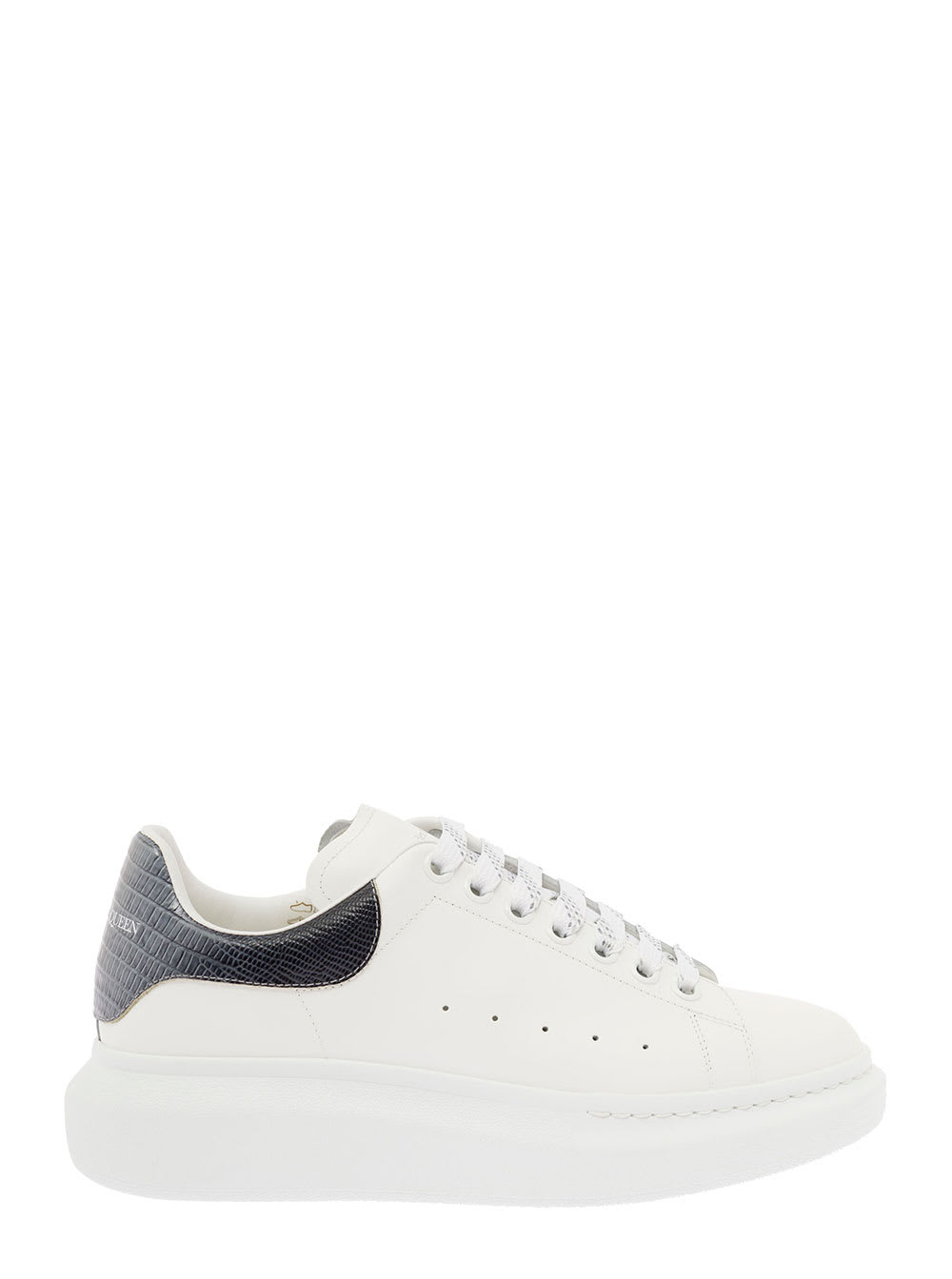Alexander McQueen Oversize White Leather Sneakers With Crocodile Printed Heel Tab Man