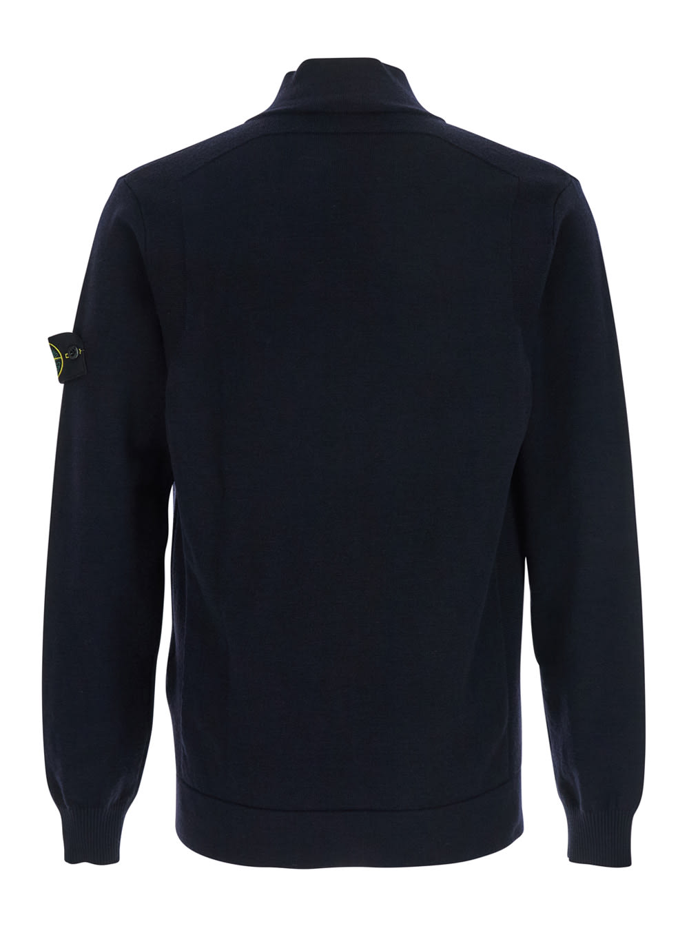 Stone Island Blue Cardigan With High Neck And Logo Patch On The Sleeve In Cotton Man In Blue