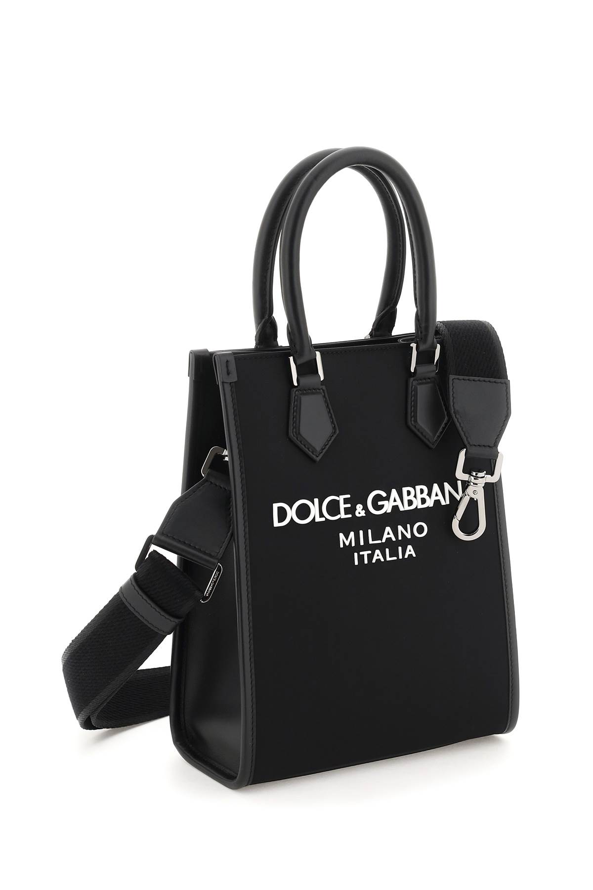 Dolce & Gabbana Mini Messenger Bag With Rubberized Logo In Nero/nero