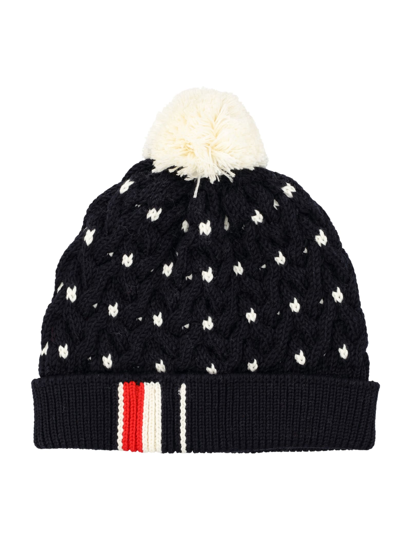 Shop Thom Browne Cable Hat With Rwb Stripe In Navy