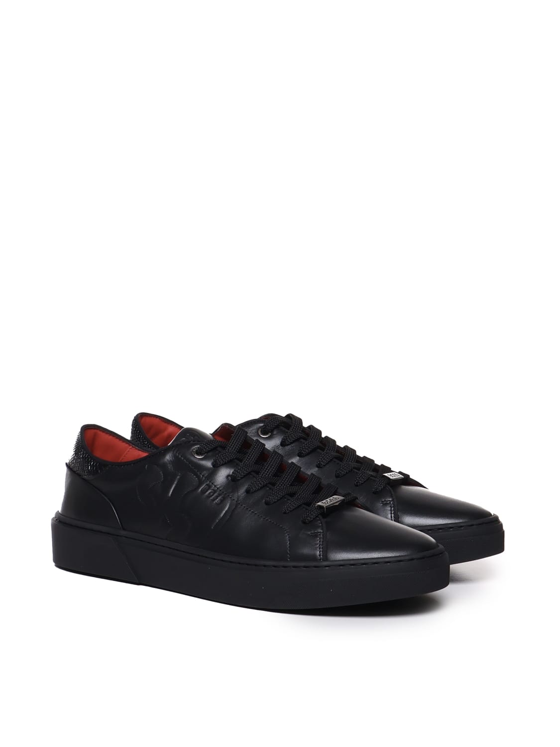 Shop Hugo Boss Leather Lace-up Sneakers Com Special Embossed Graphic In Black