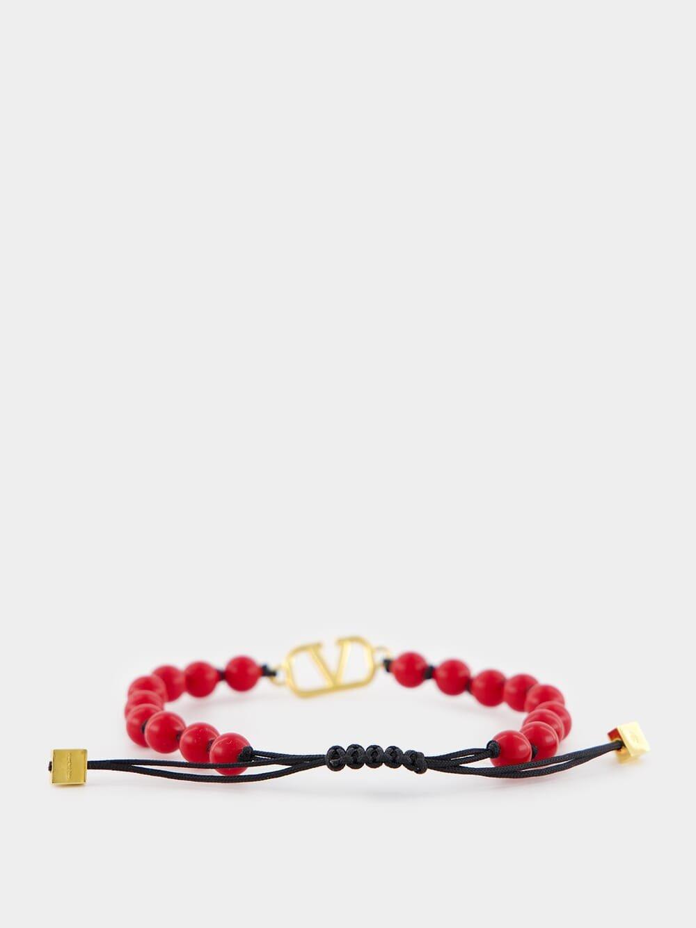 Shop Valentino Vlogo Signature Bead Embellishment Bracelet In Rosso