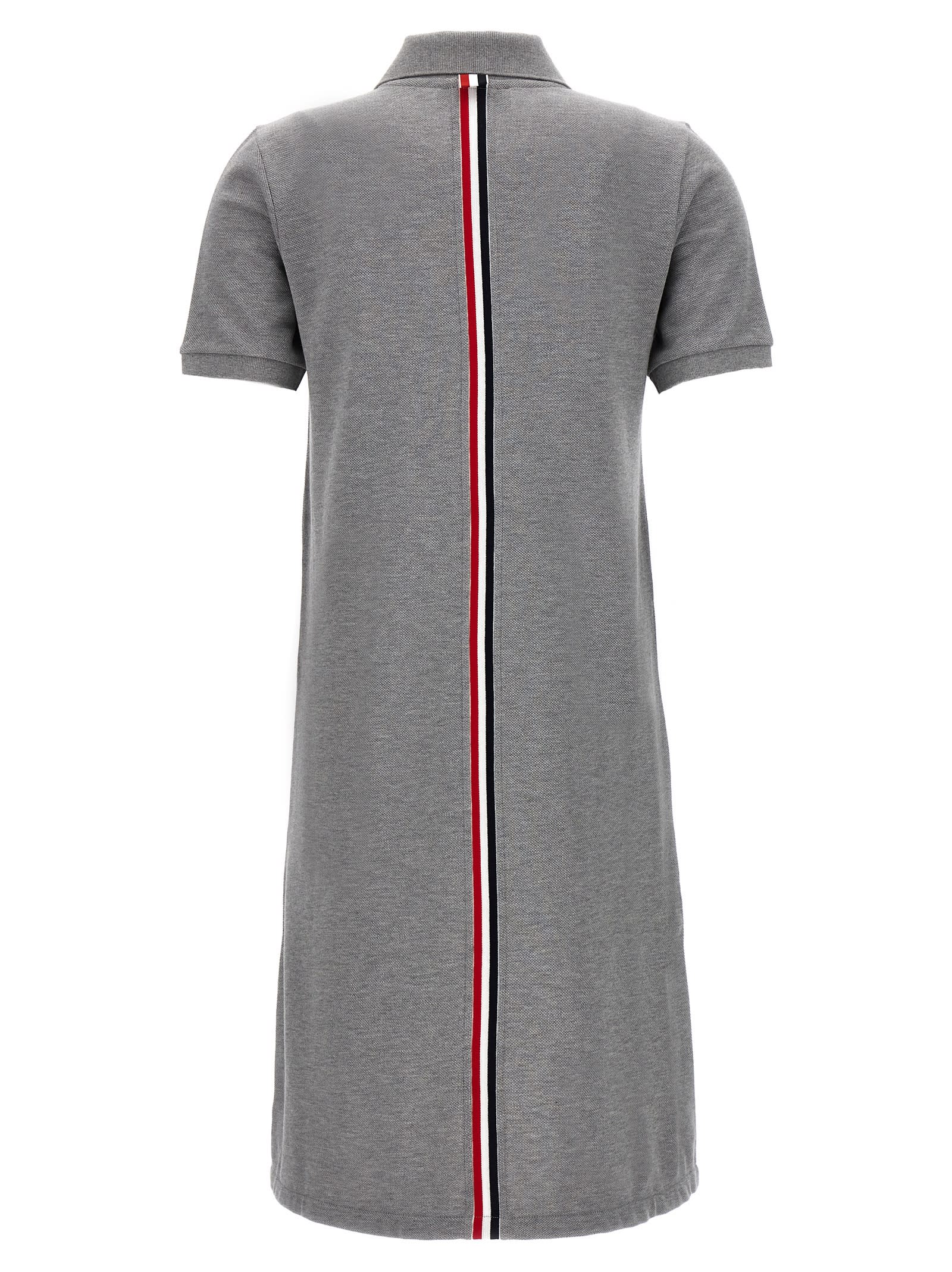 Thom Browne Striped Cotton Pique Polo Dress In Grey