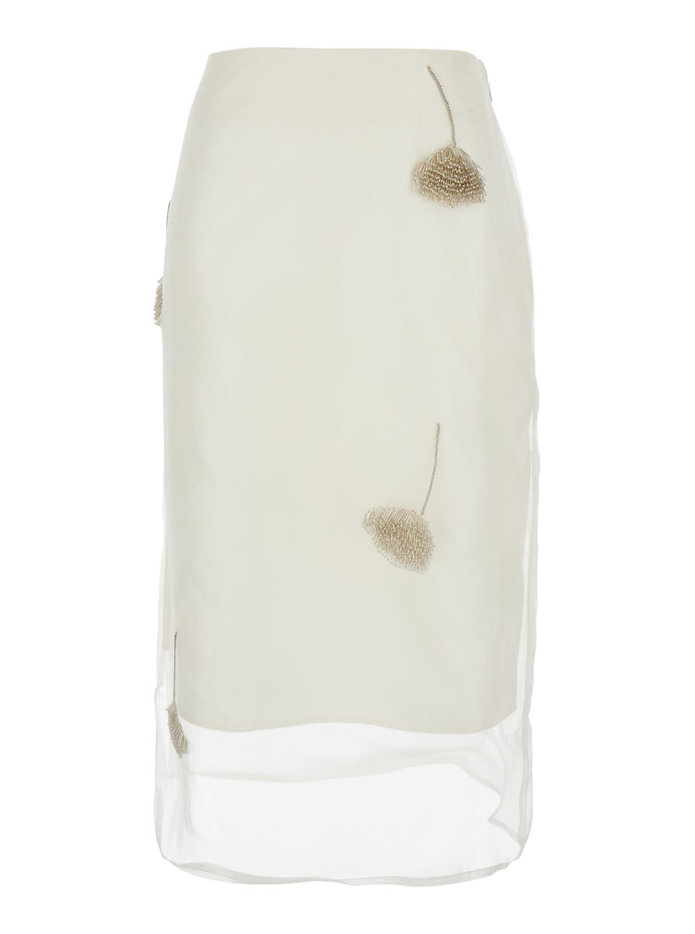 Róhe White Skirt With All-over Tulip Embellishments In Silk Woman