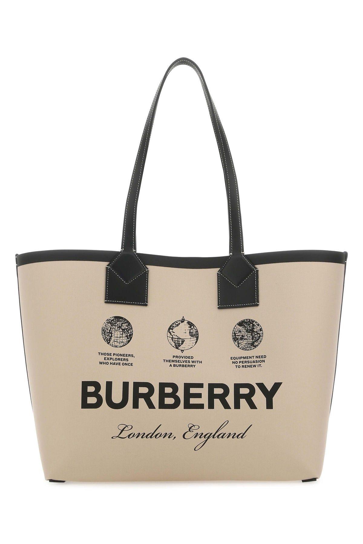 BURBERRY BEIGE FABRIC AND LEATHER SHOPPING BAG