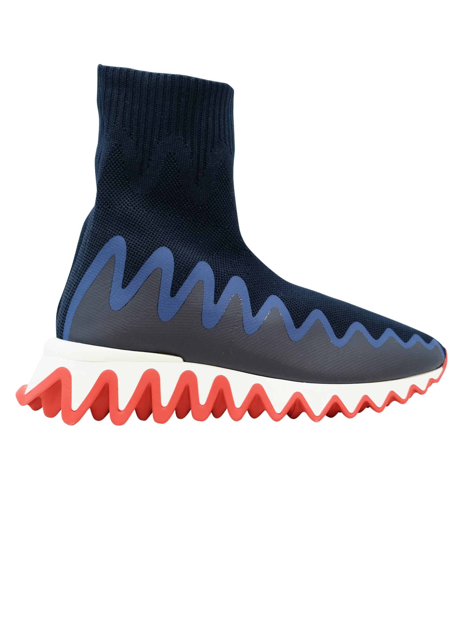 Shop Christian Louboutin Blue Fabric Sharky Sock Sneakers