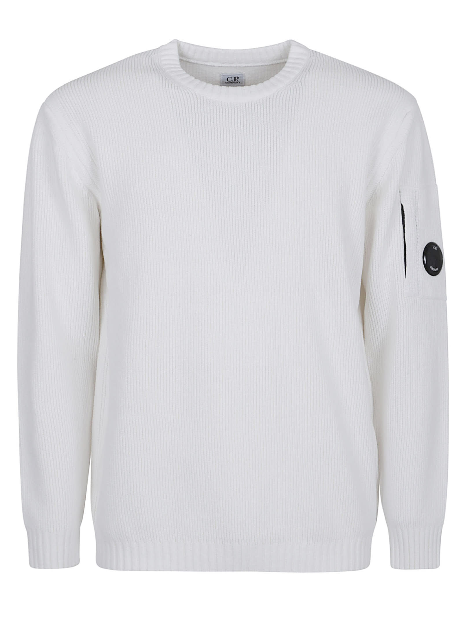 C.p. Company Knitwear Crew Neck In Chenille Cotton In White