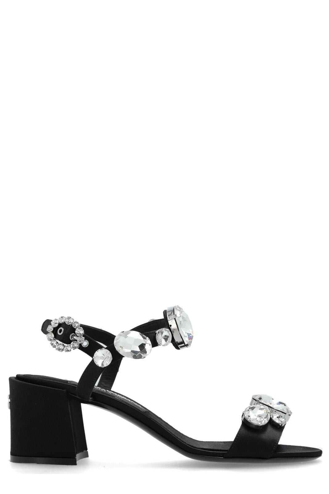 Dolce & Gabbana Gemstone Embellishment Heeled Sandals In Black