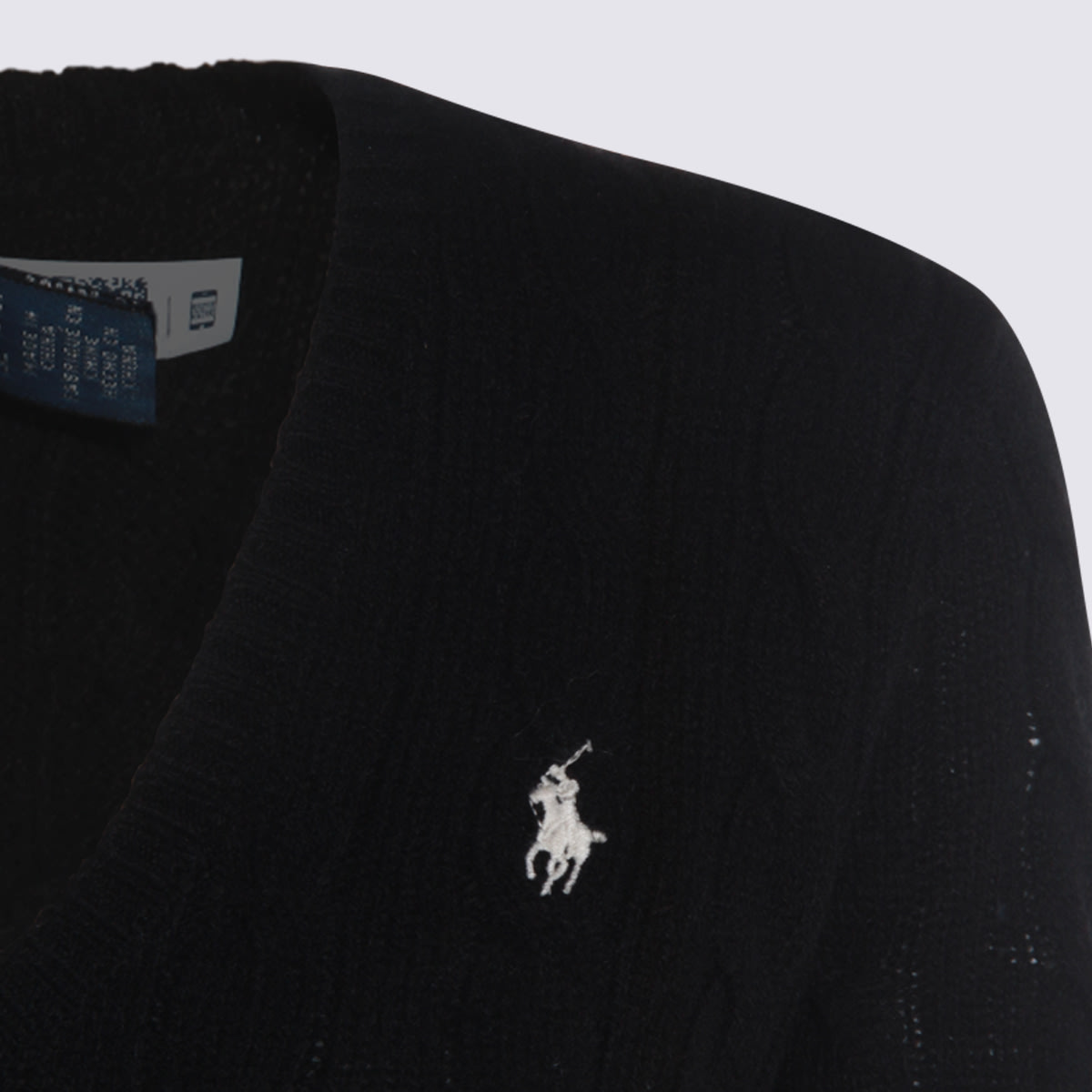 Polo Ralph Lauren Kimberly Cable Cotton V Neck Sweater In Black