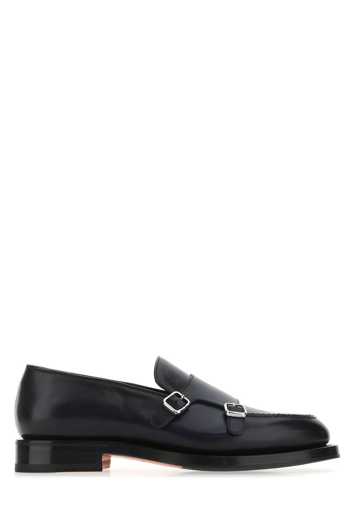 Black Leather Monk Strap Shoes