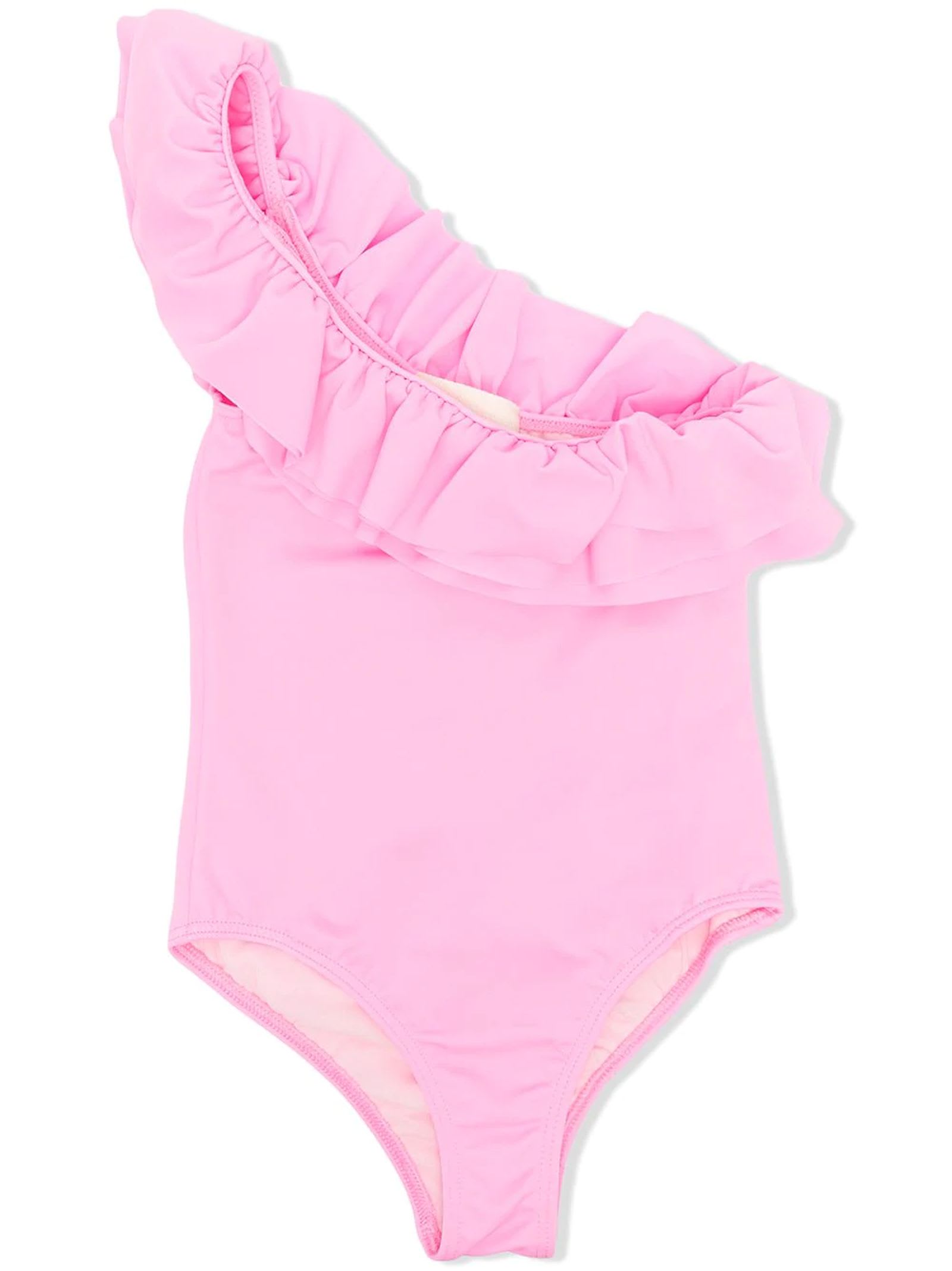 Douuod Candy Pink Ruffle-trimmed Swimsuit