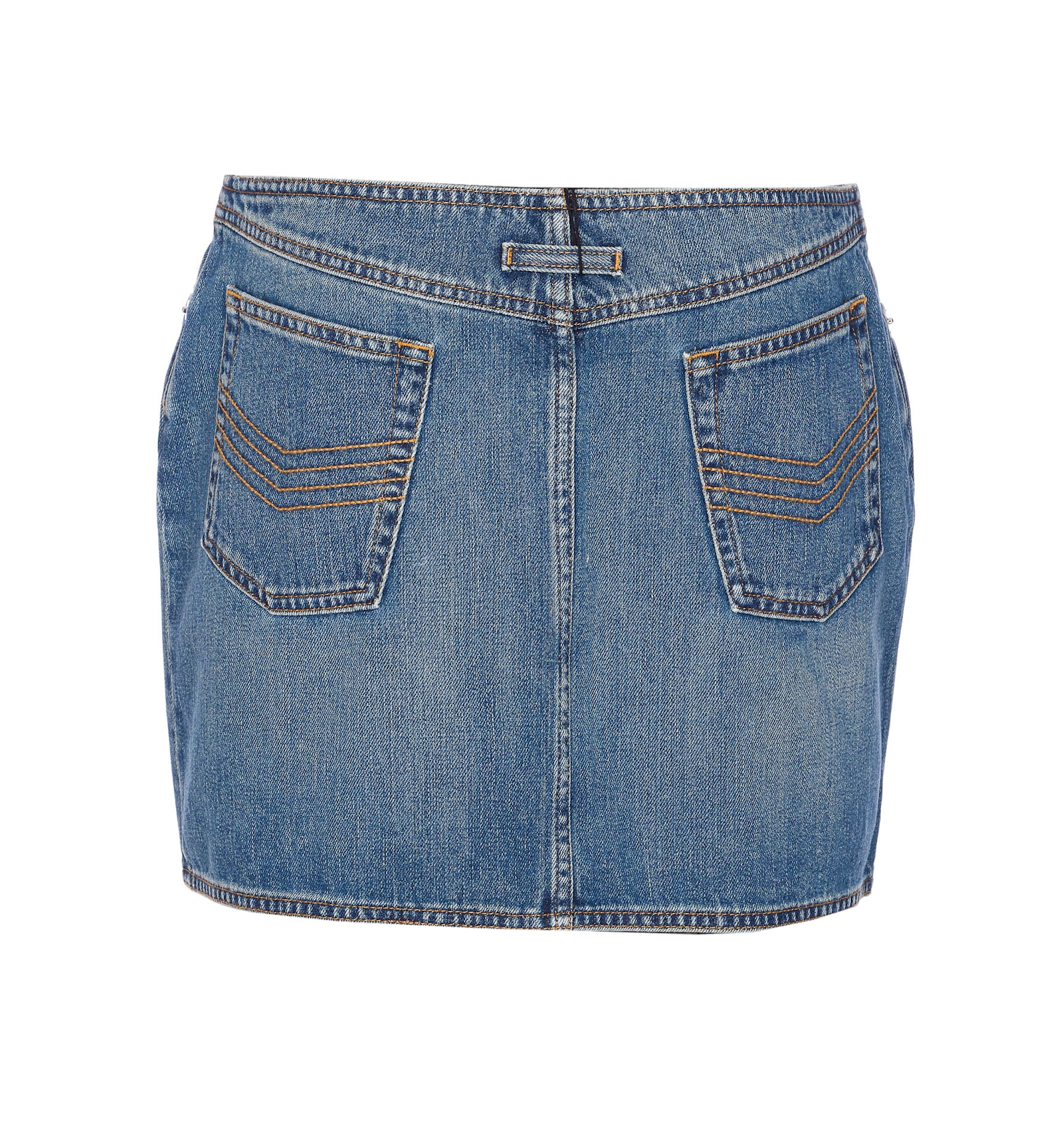 Jean Paul Gaultier Mini Denim Front Zipped Skirt In Blue