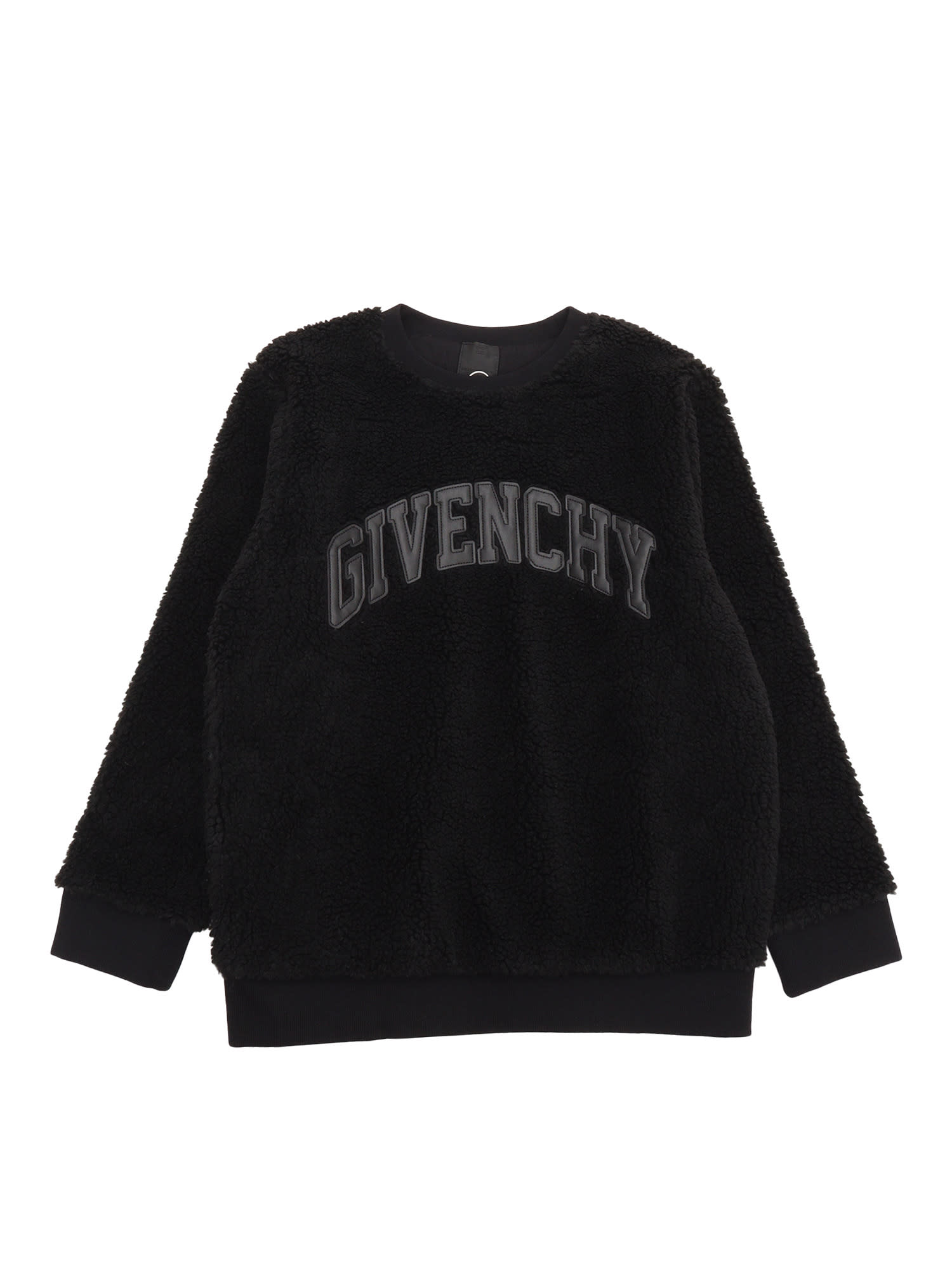 Givenchy Logo-patch Faux-shearling Sweatshirt In Black