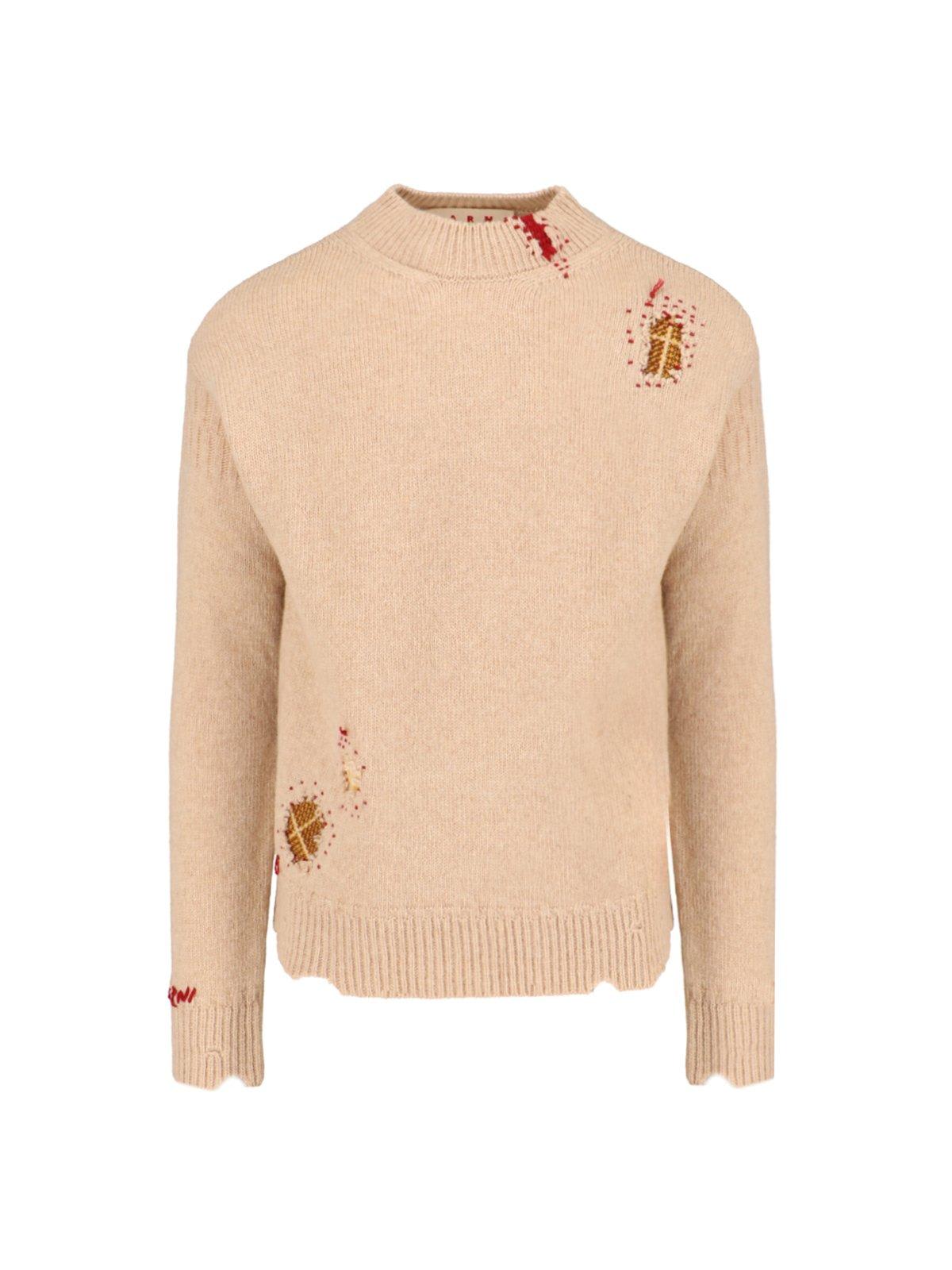 Shop Marni Crewneck Long-sleeved Jumper In Beige