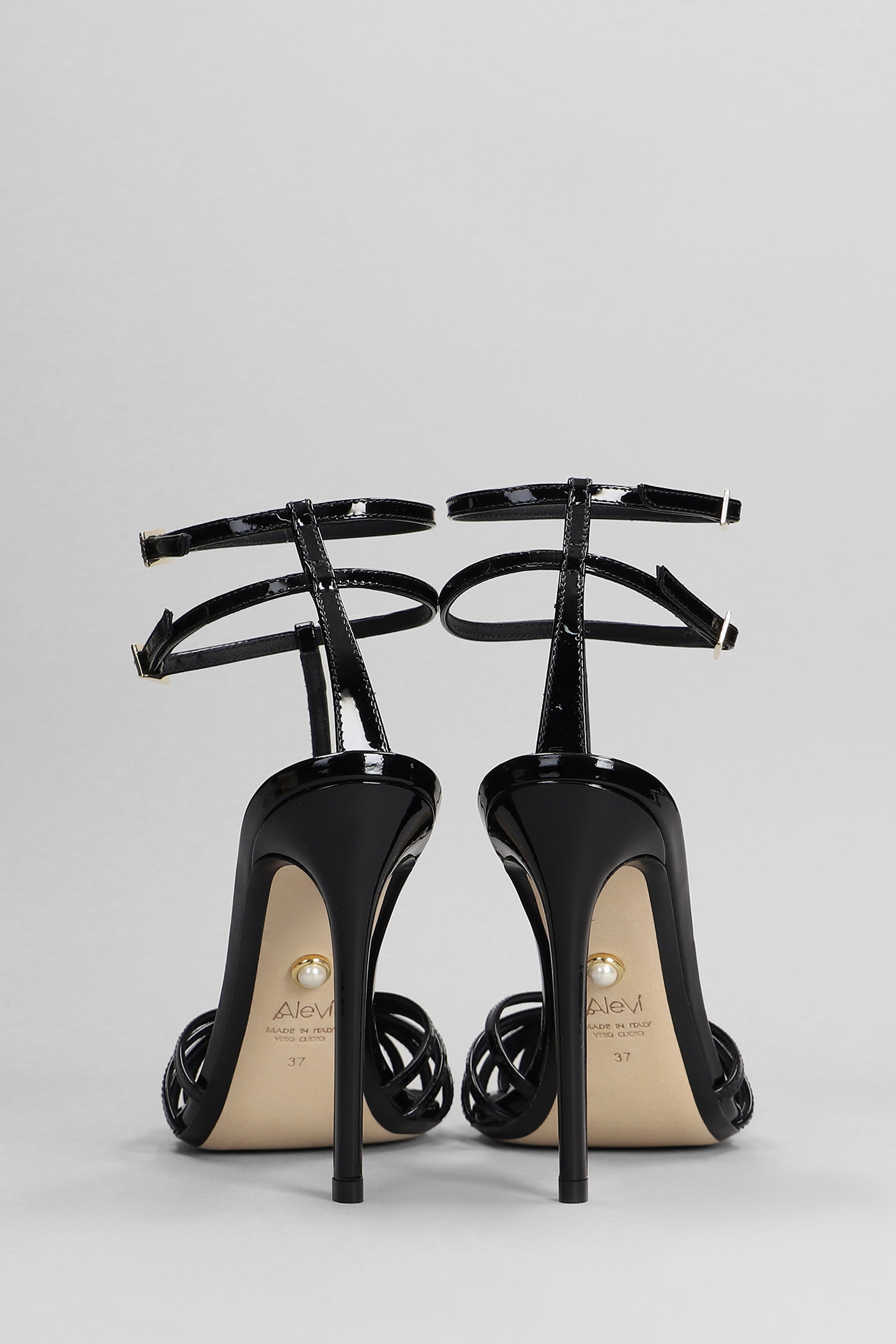 Shop Alevì Stella 110 Sandals In Black Patent Leather
