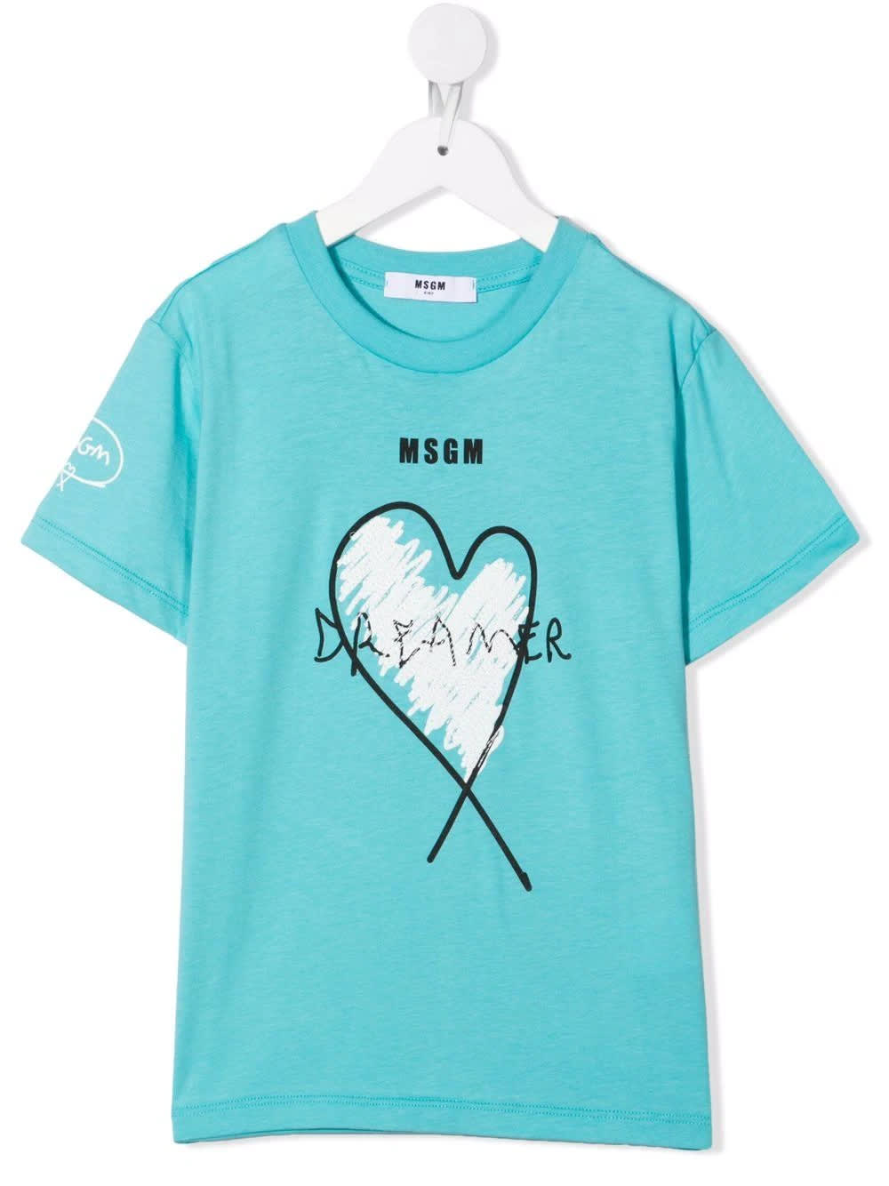 MSGM Kids Turquoise T-shirt With Logo And Dreamer Print