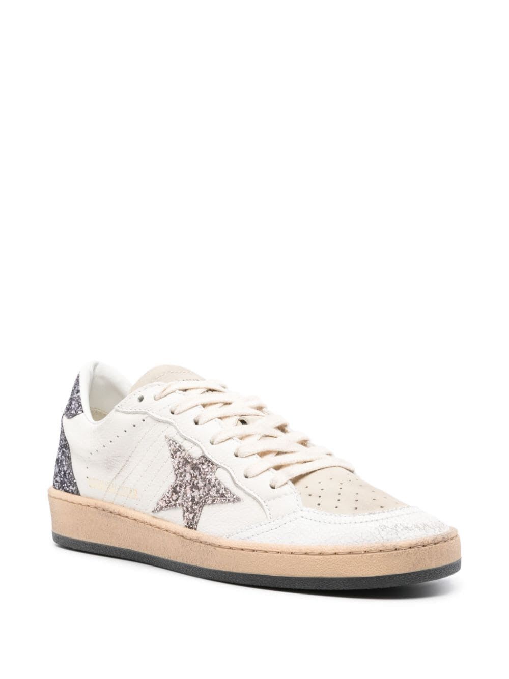 Shop Golden Goose Ballstar Nappa Upper With Ornamental Stitching Glitter Star Heel And Spur Nabuk Tongue In White Cinder Antracite