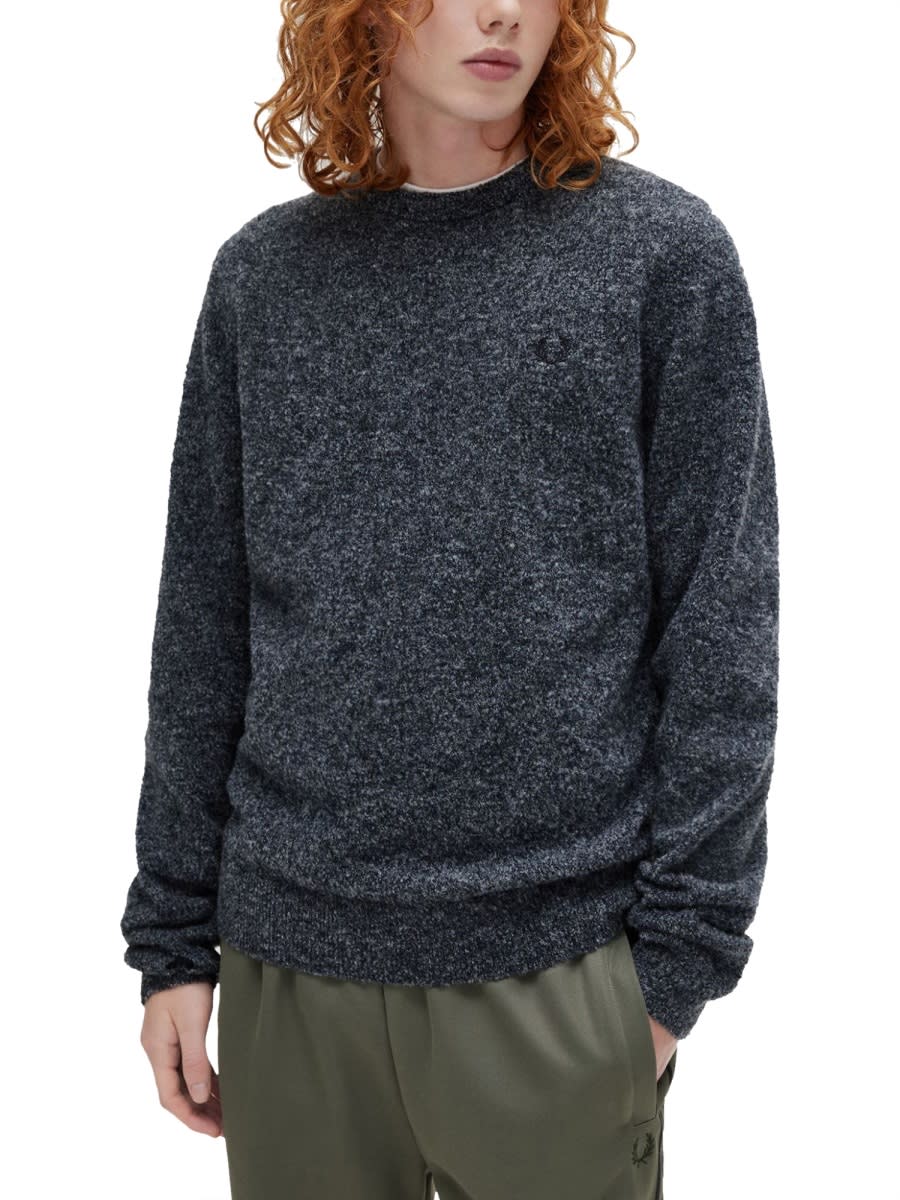 Fred Perry Mens Boucle Knit Crew Neck Sweater In Gray