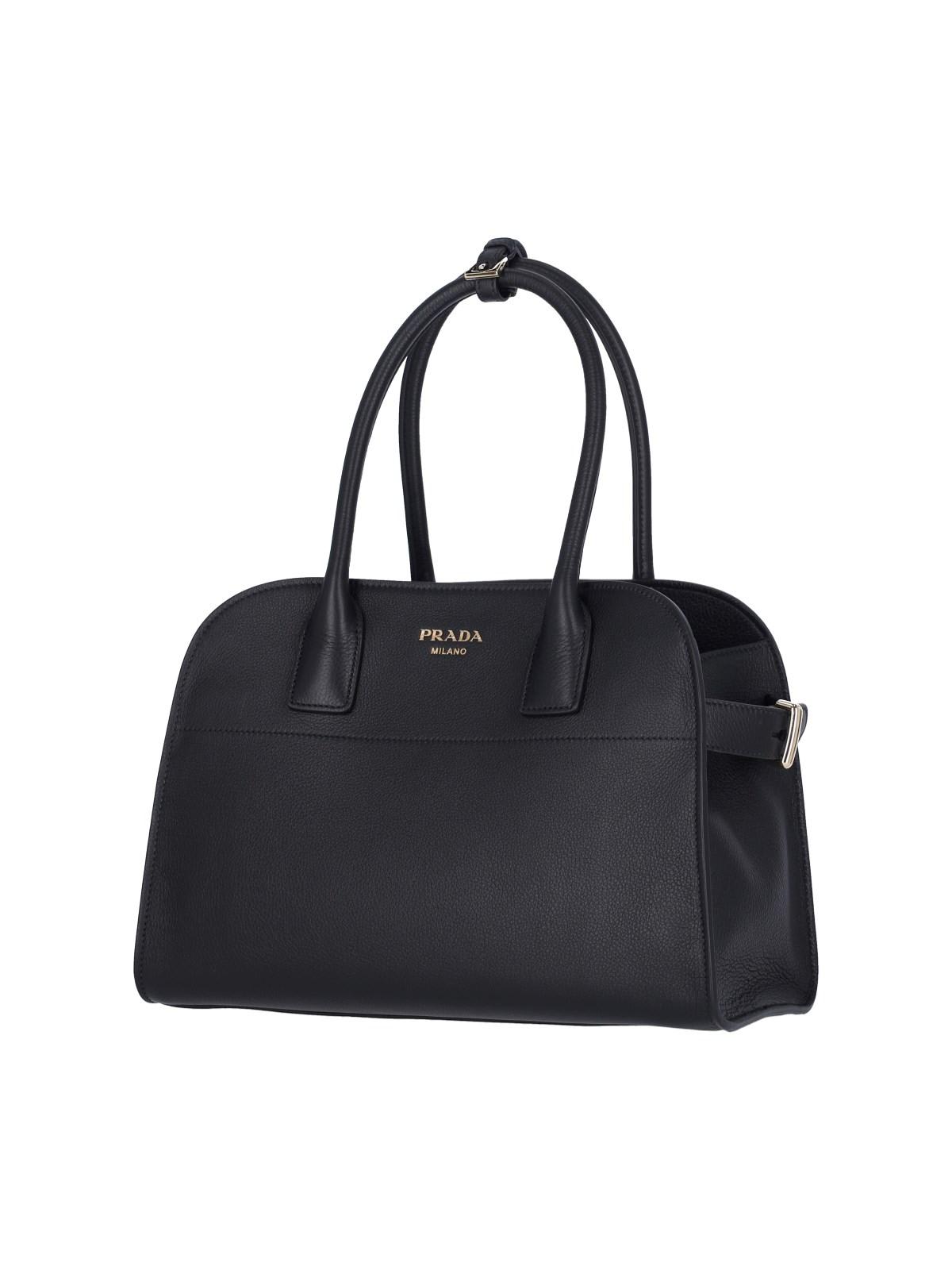 Shop Prada Logo Medium Tote Bag In Black