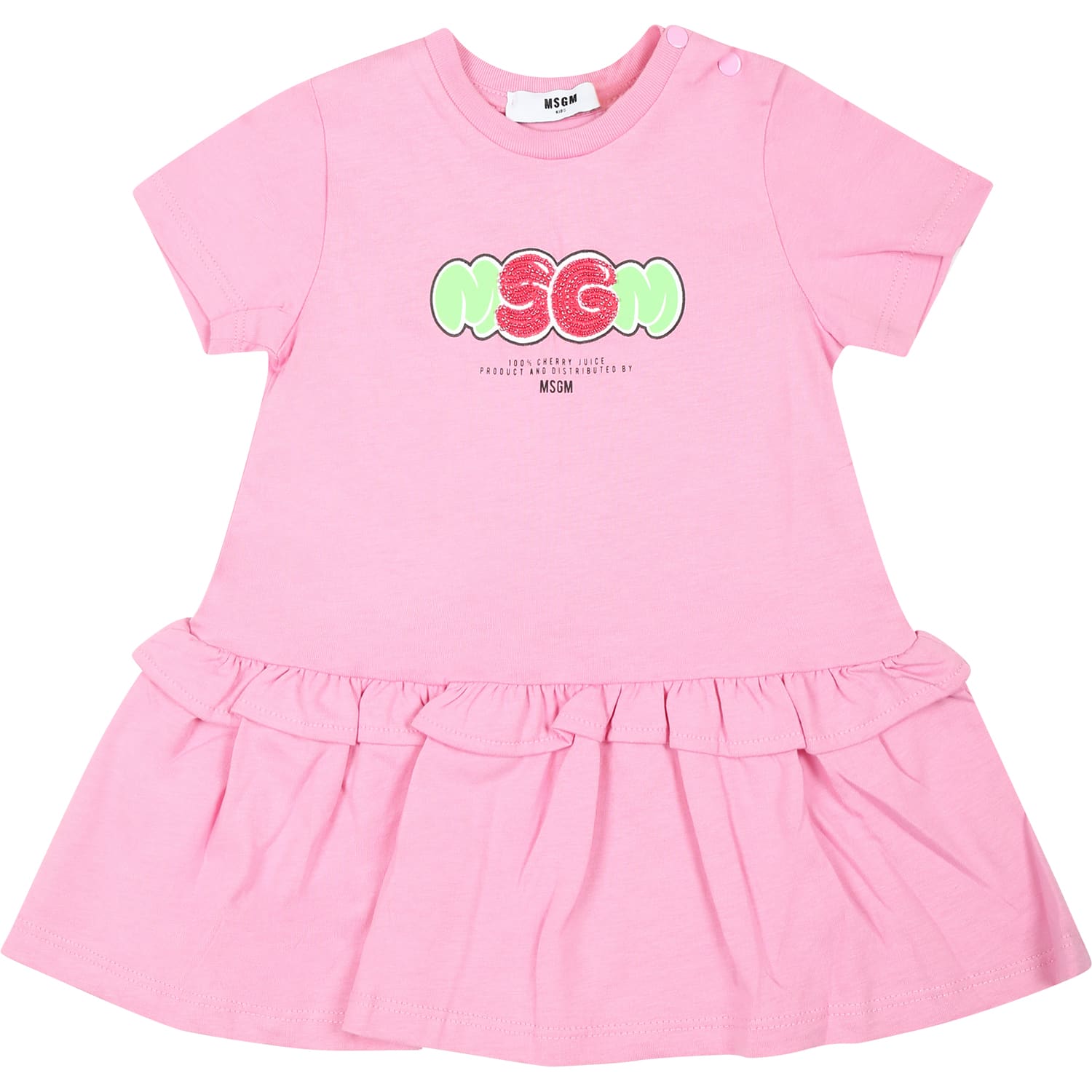Shop Msgm Pink Dress For Baby Girl With Logo