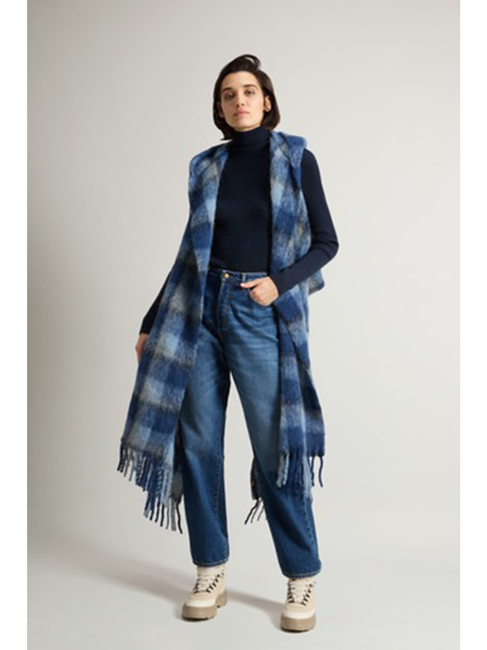 Shop Woolrich Blue Checked Scarf