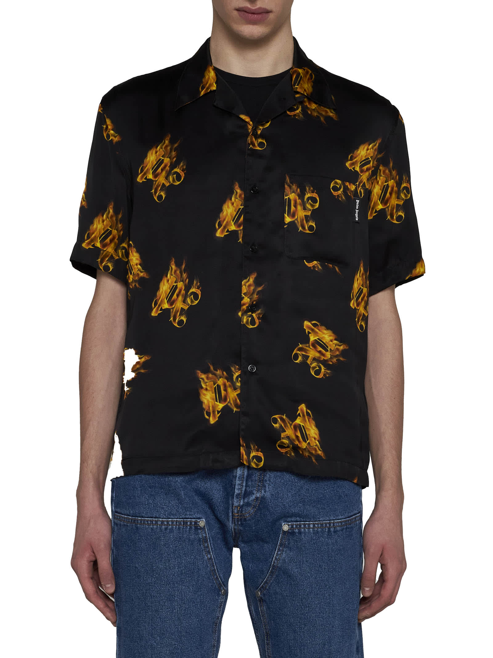 Shop Palm Angels Shirt In Black Gold