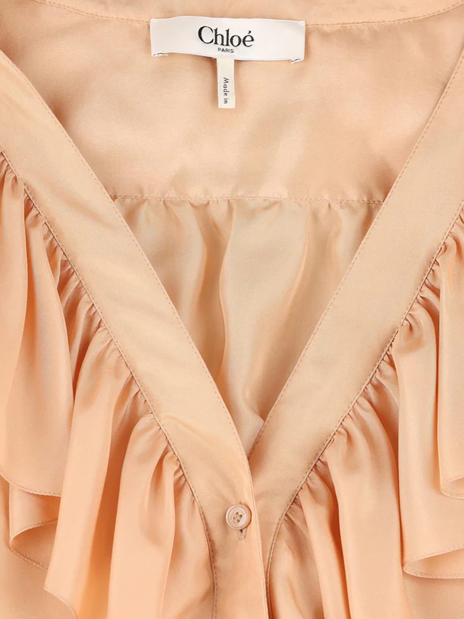 Chloé Silk Shirt With Rouches In Neutral