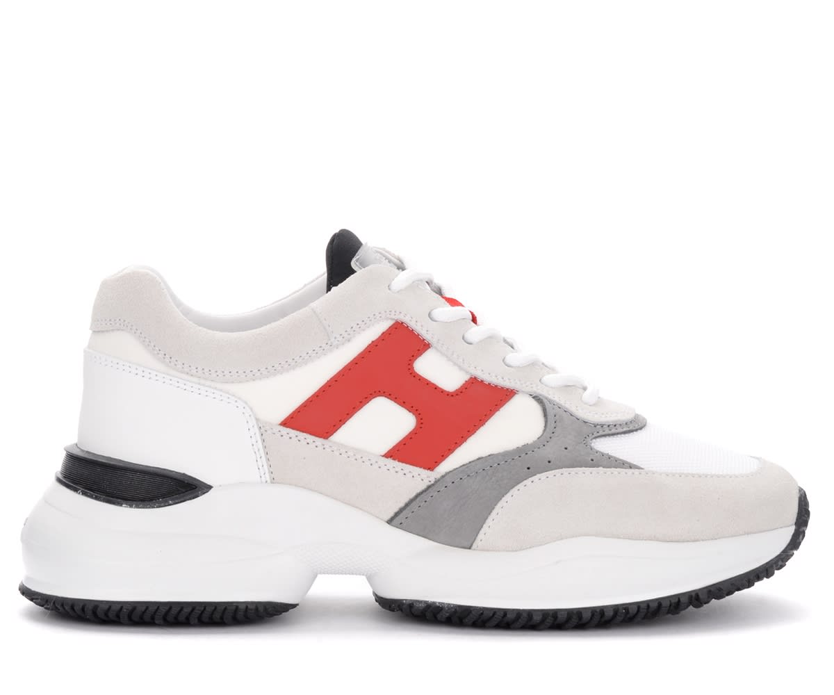 Hogan Interaction Sneakers In Suede And White And Red Fabric