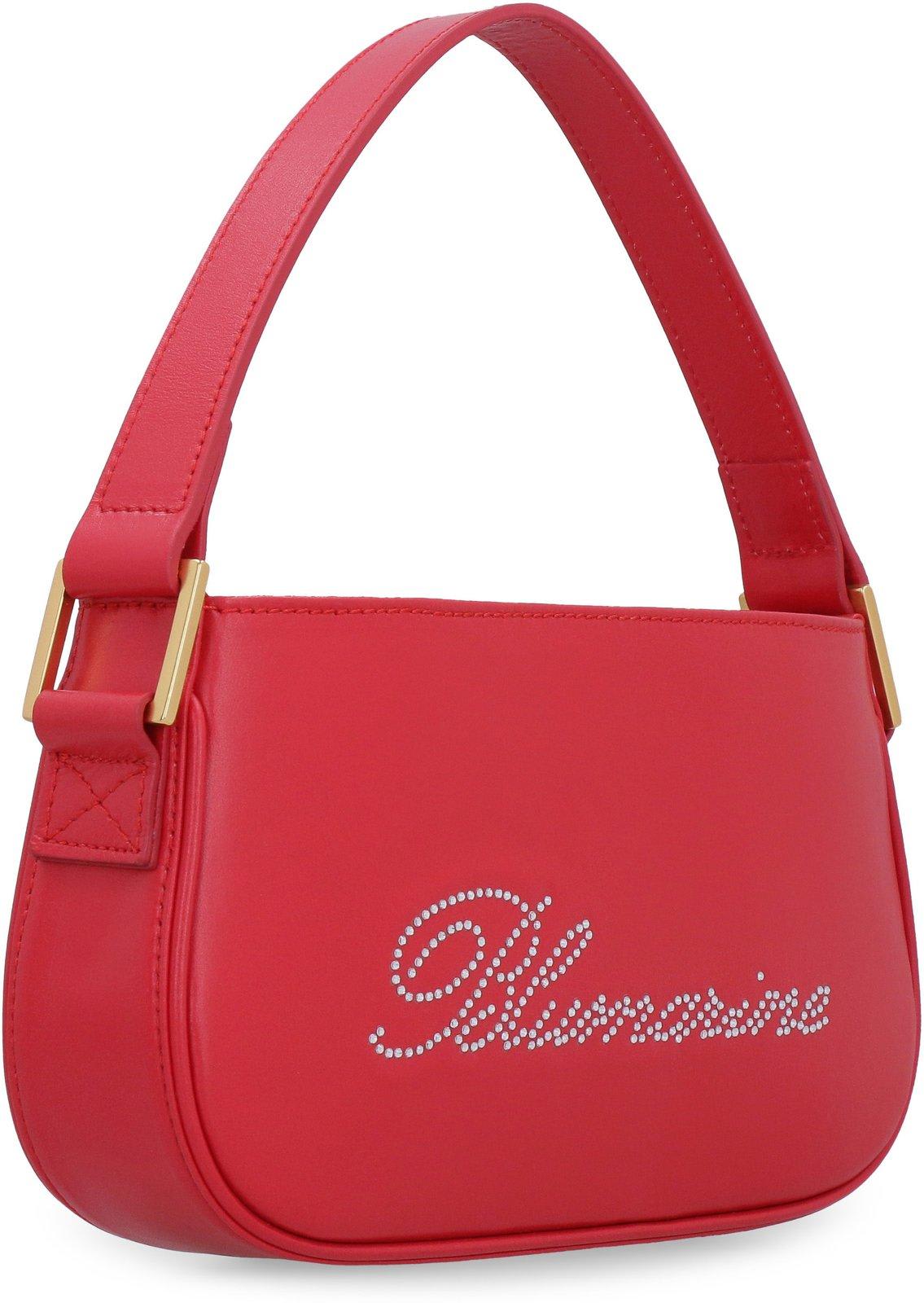 Shop Blumarine Logo Rhinestone Embellished Shoulder Bag In Red