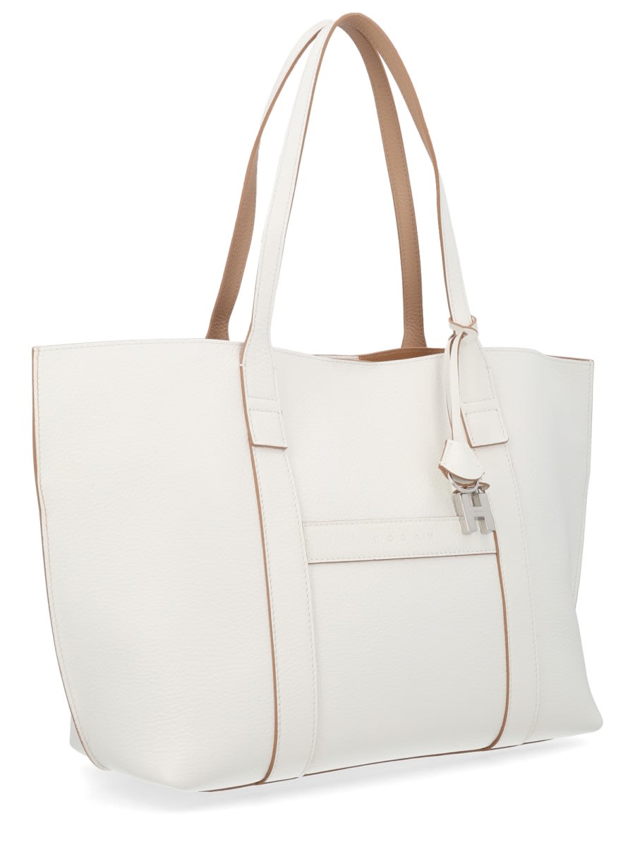 Hogan Script Shopping Tote Bag Top Handles Strap In White
