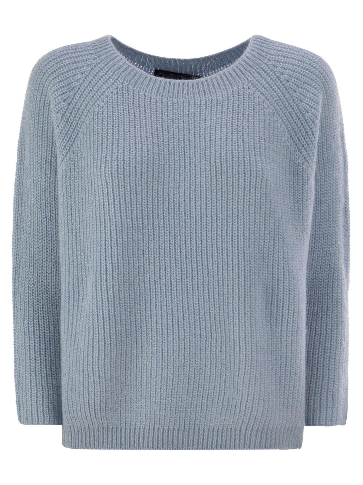 Shop Weekend Max Mara Crewneck Long-sleeved Jumper In Light Blue