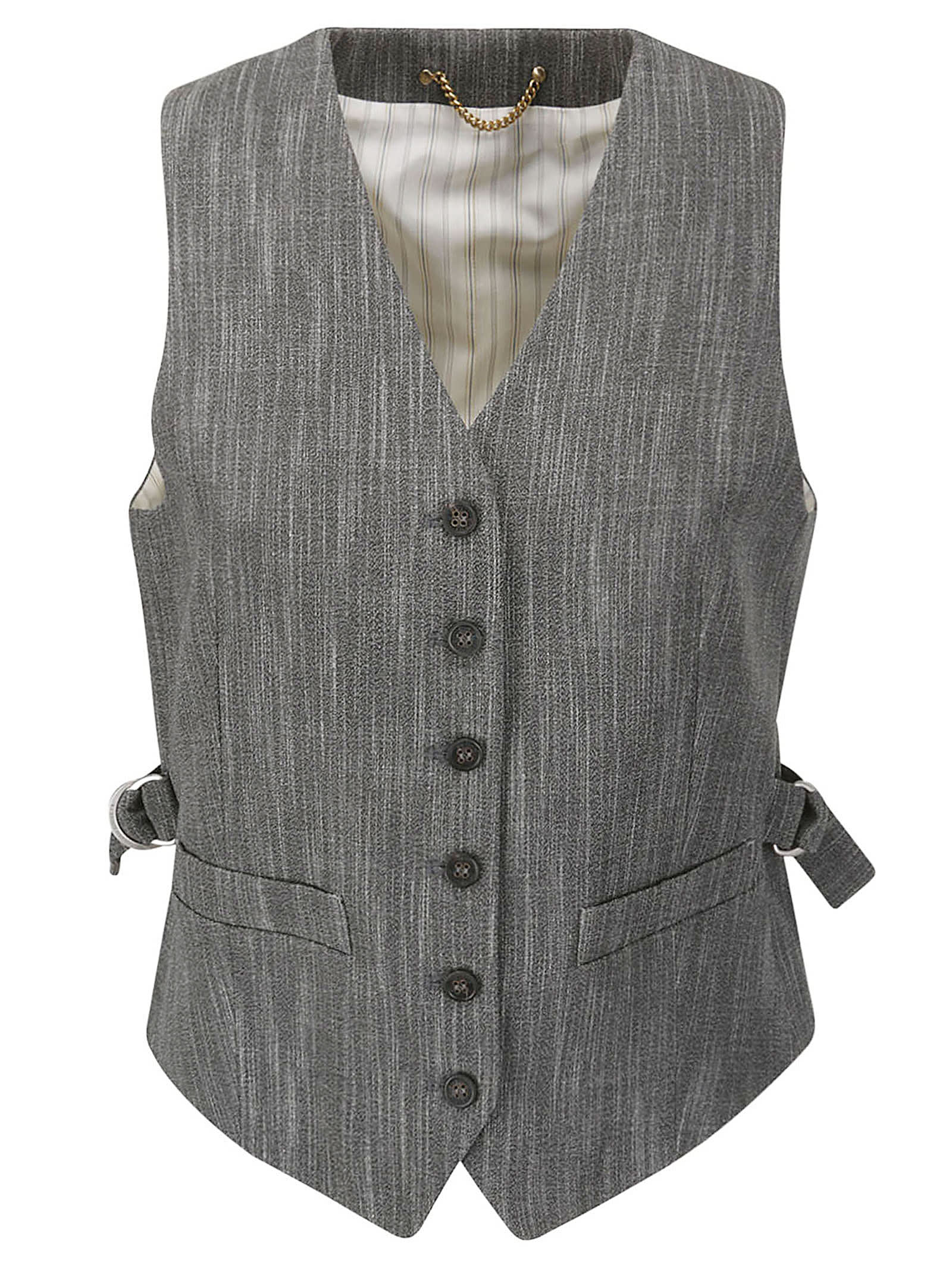 V-neck Slub Buttoned Waistcoat