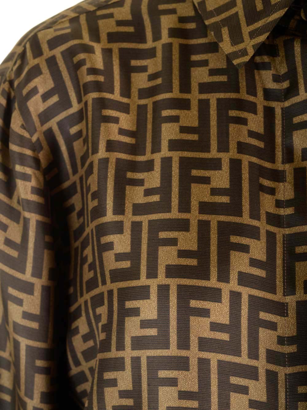 Shop Fendi Ff Silk Shirt In W Tobacco