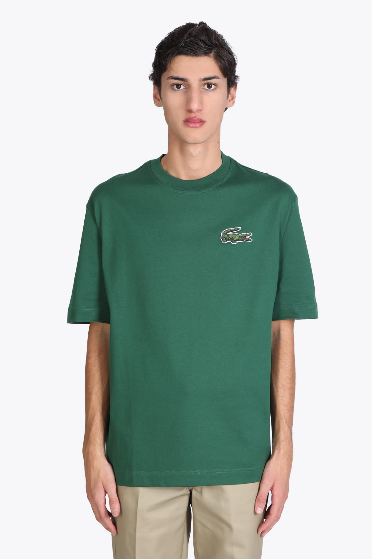 Lacoste T-shirt Green cotton oversized t-shirt with big crocodile patch.