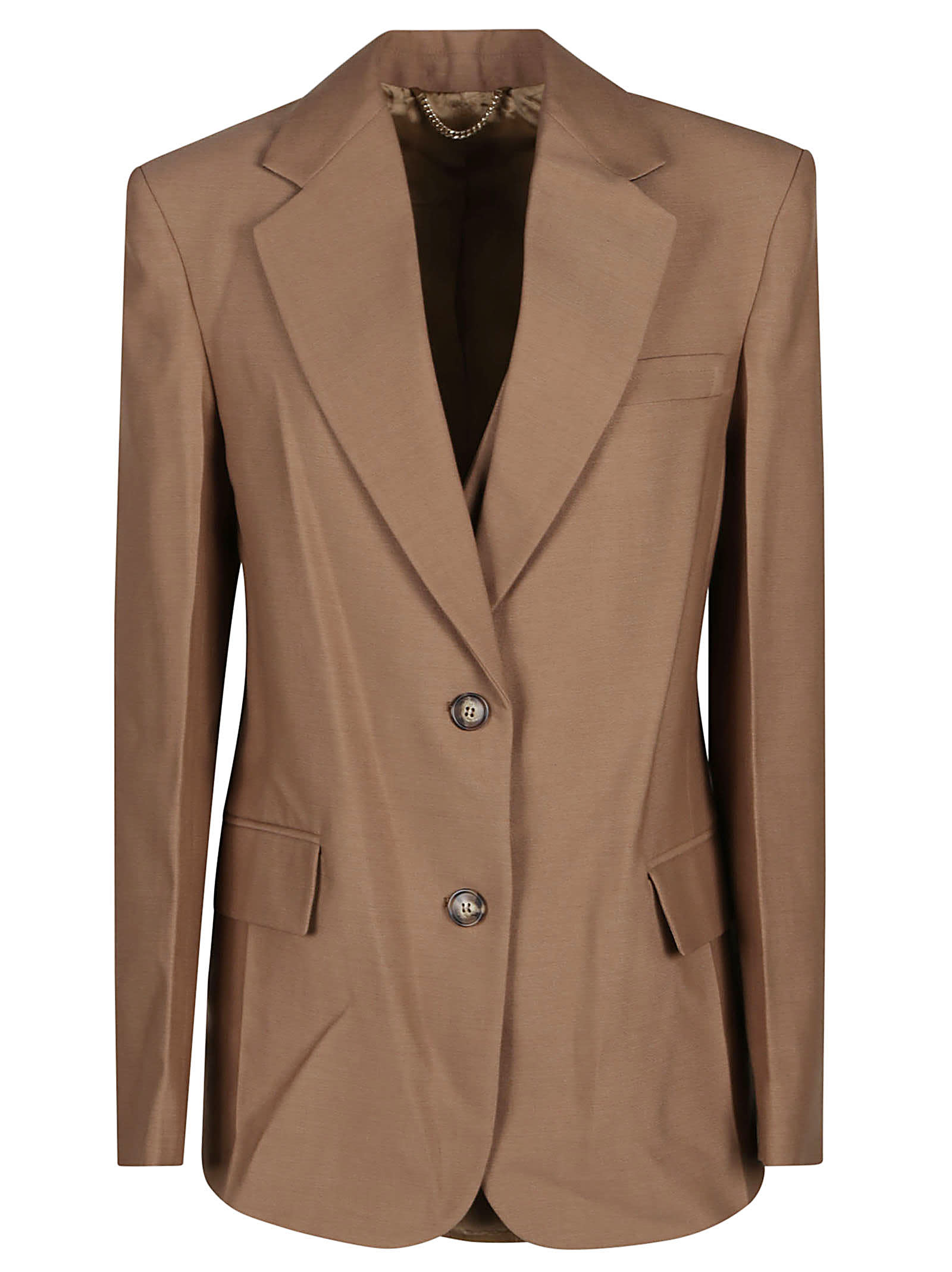 Shop Victoria Beckham Asymetric Double Layer Jacket In Fawn