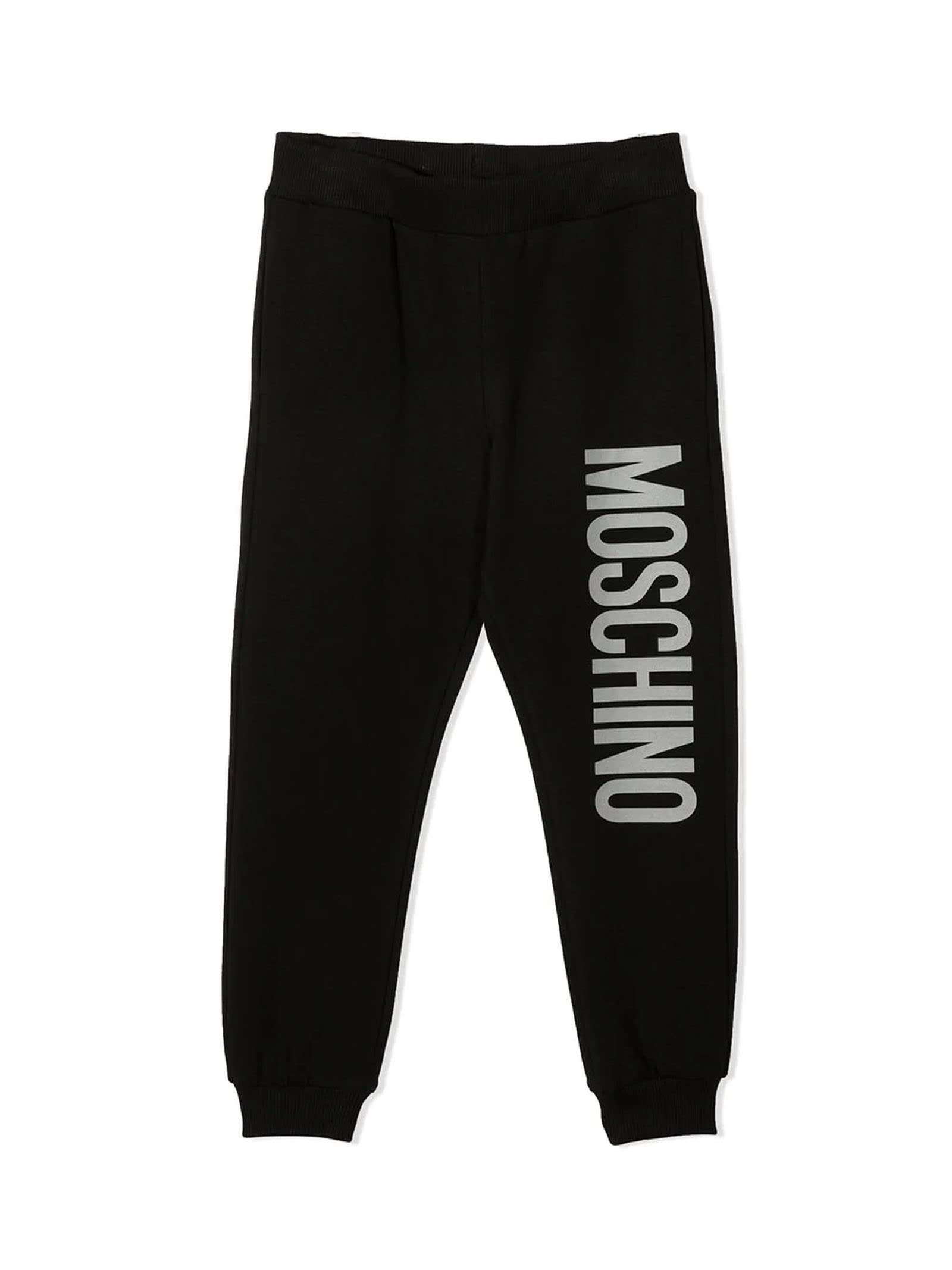 Moschino Kids' Black Cotton Track Pants In Nero