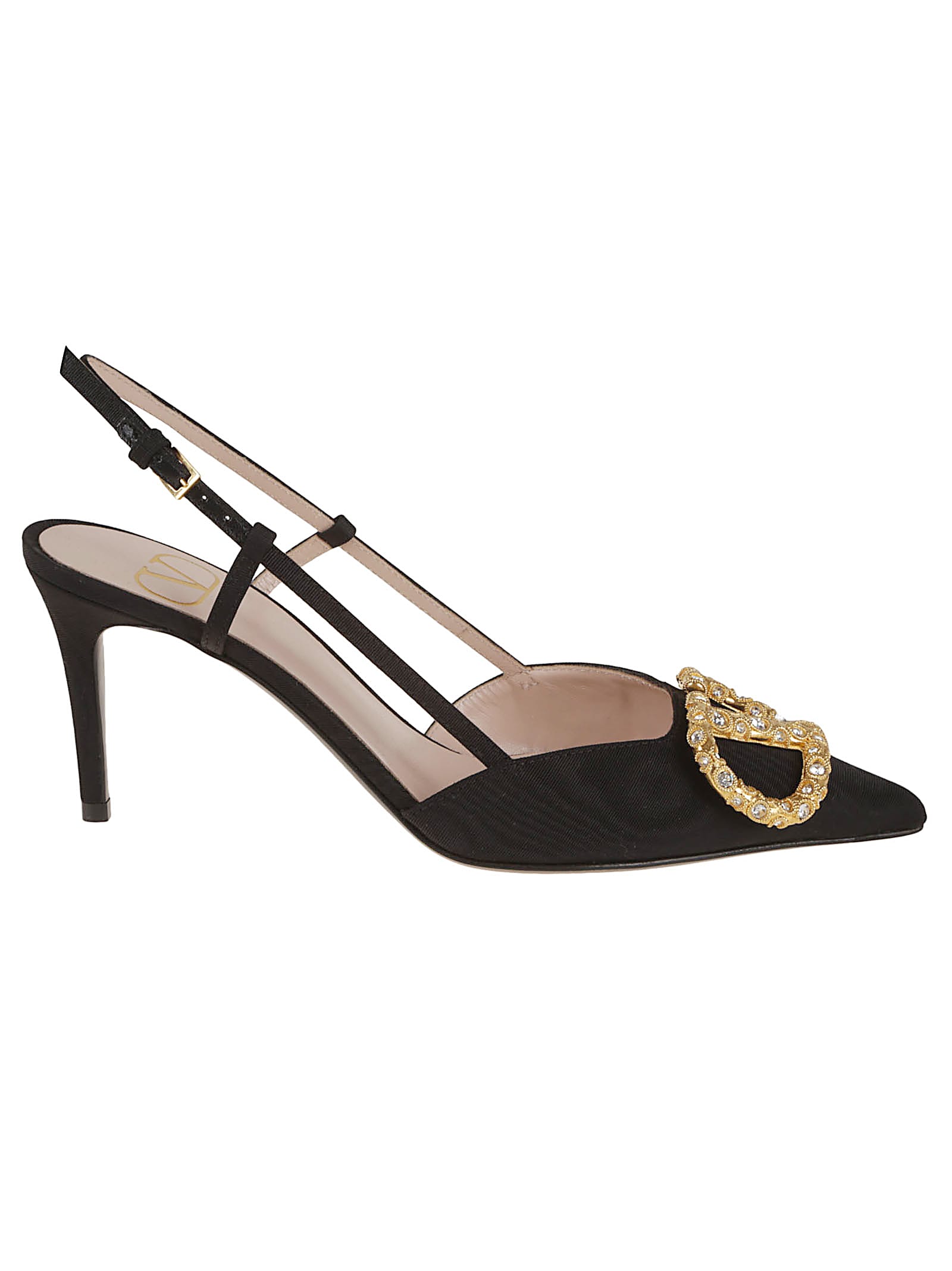 Valentino Sling Back Vlogo Signature T. 80 Vintage Brass Logo Jewel In Black