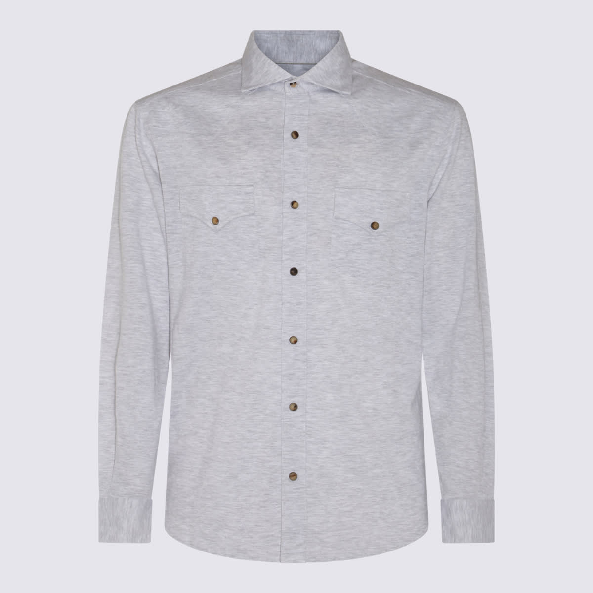 Shop Brunello Cucinelli Grey Linen Blend Shirt