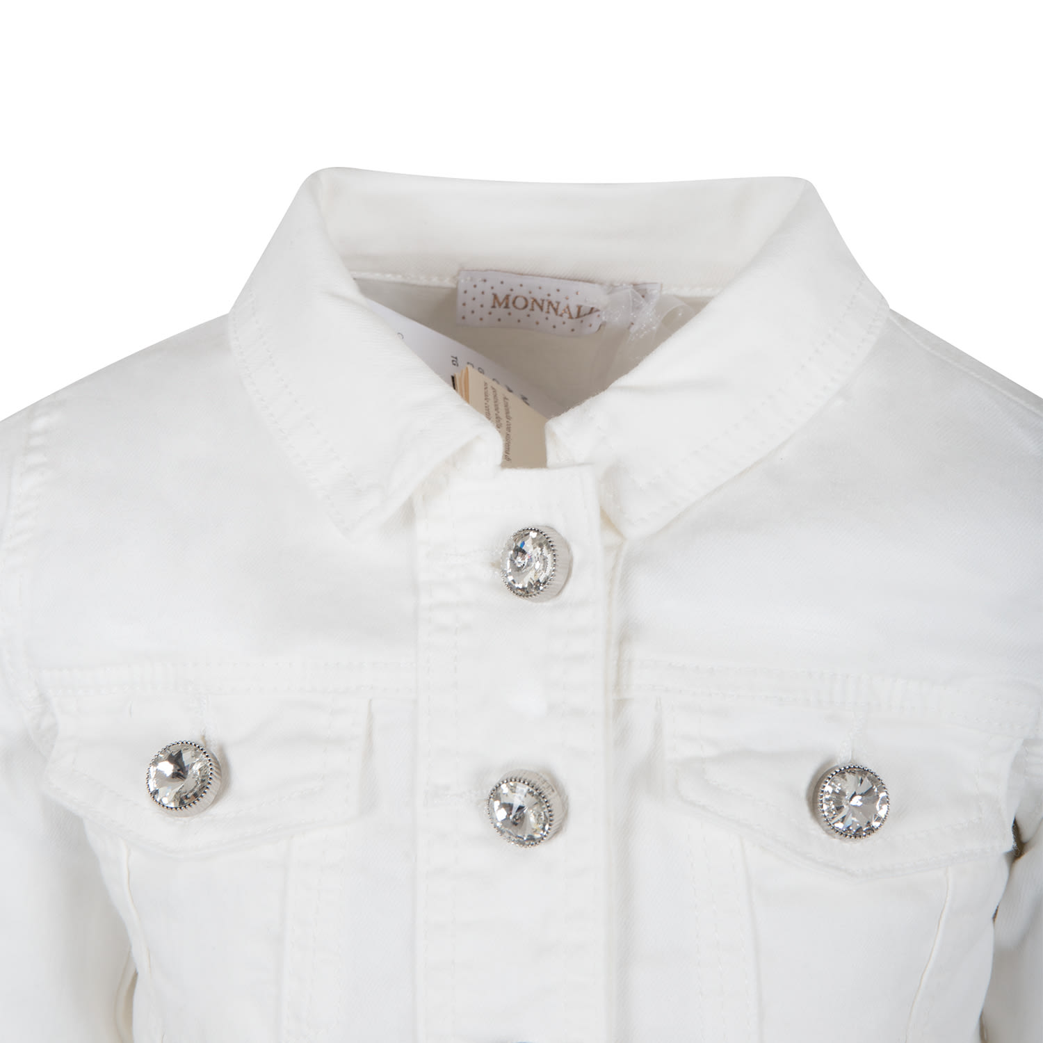Shop Monnalisa White Jacket For Girl With Jewel Buttons