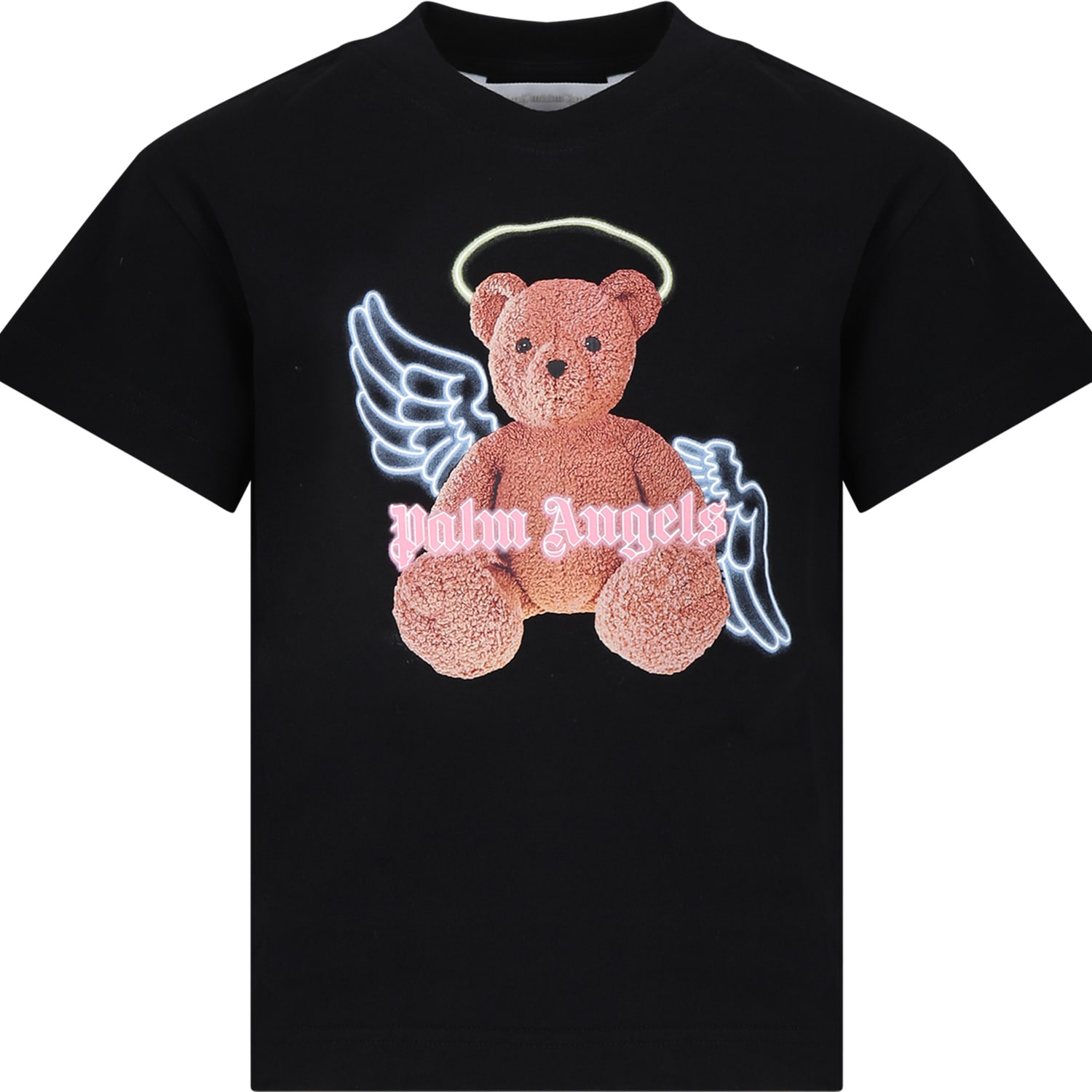 Palm Angels Kids' Black T-shirt For Girl With Bear In Black Barrow
