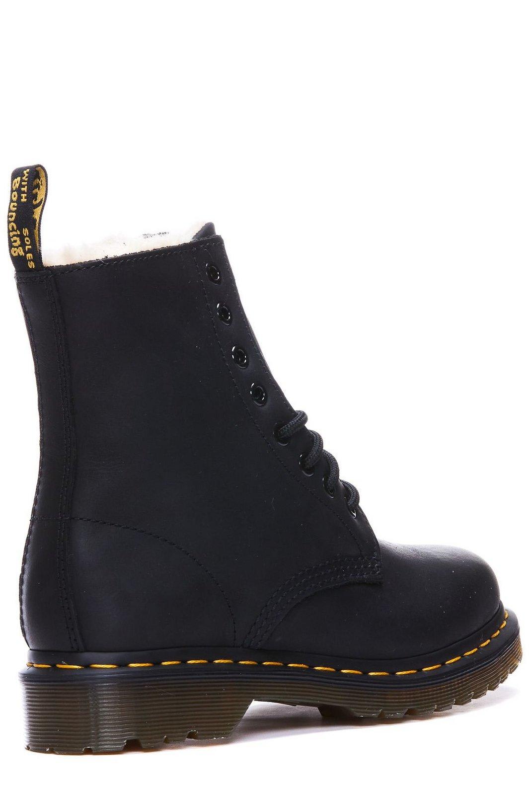 Dr. Martens 1460 Combat Boots In Black Leather In Black Burnished Wyoming