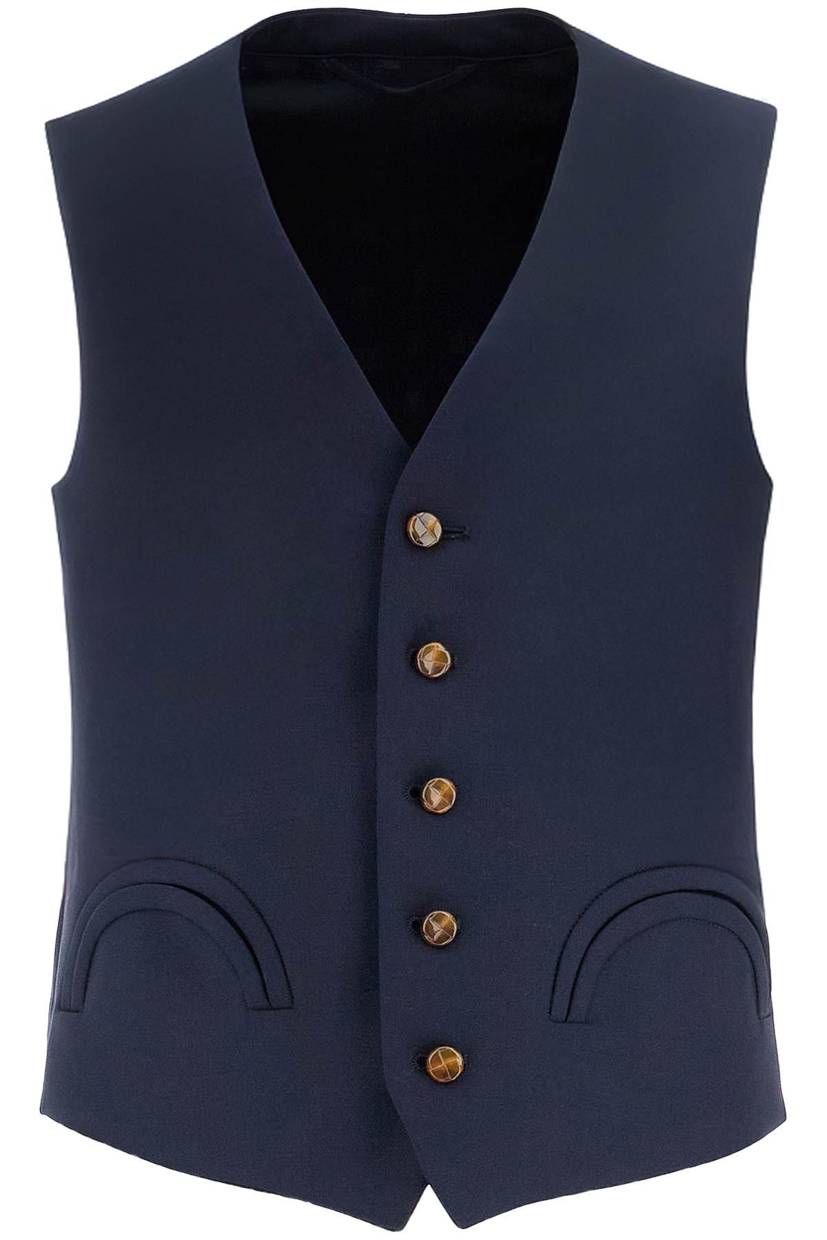 Womens Blue Wool Vest With V-neck