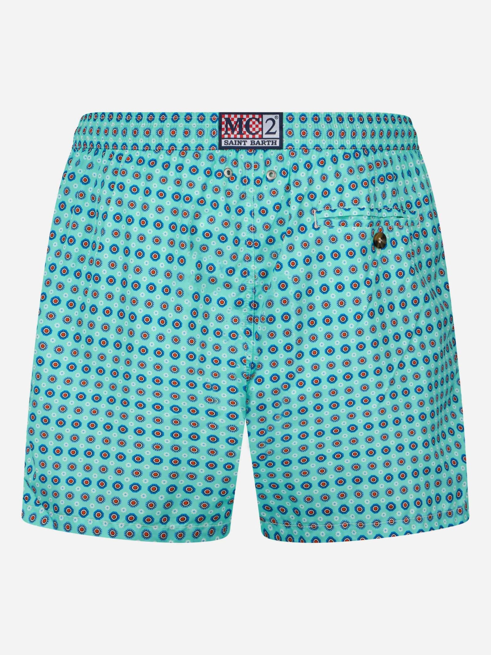 Mc2 Saint Barth Man Lightweight Fabric Swim-shorts Lighting Micro Fantasy With Tie Print In Green
