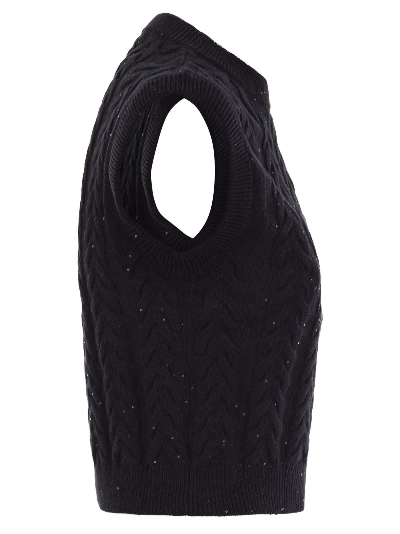 BRUNELLO CUCINELLI DAZZLING DOUBLE CABLE KNITTED COTTON WAISTCOAT