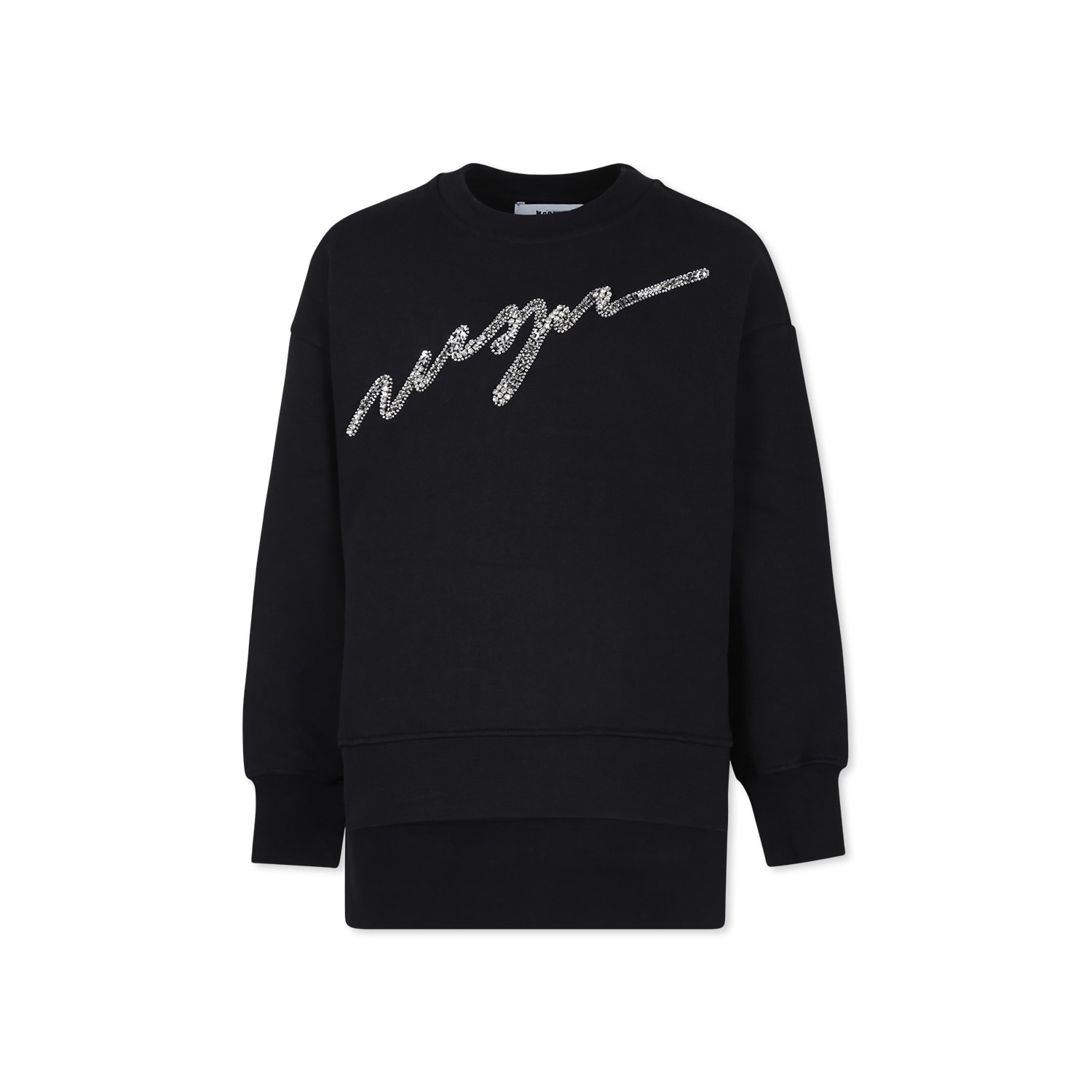 Msgm Black Dress For Girl With Logo In Black